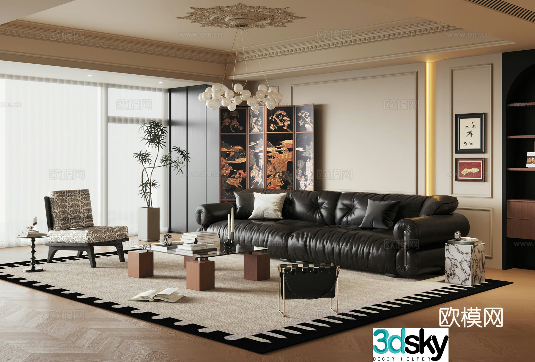 French retro living room 3d model