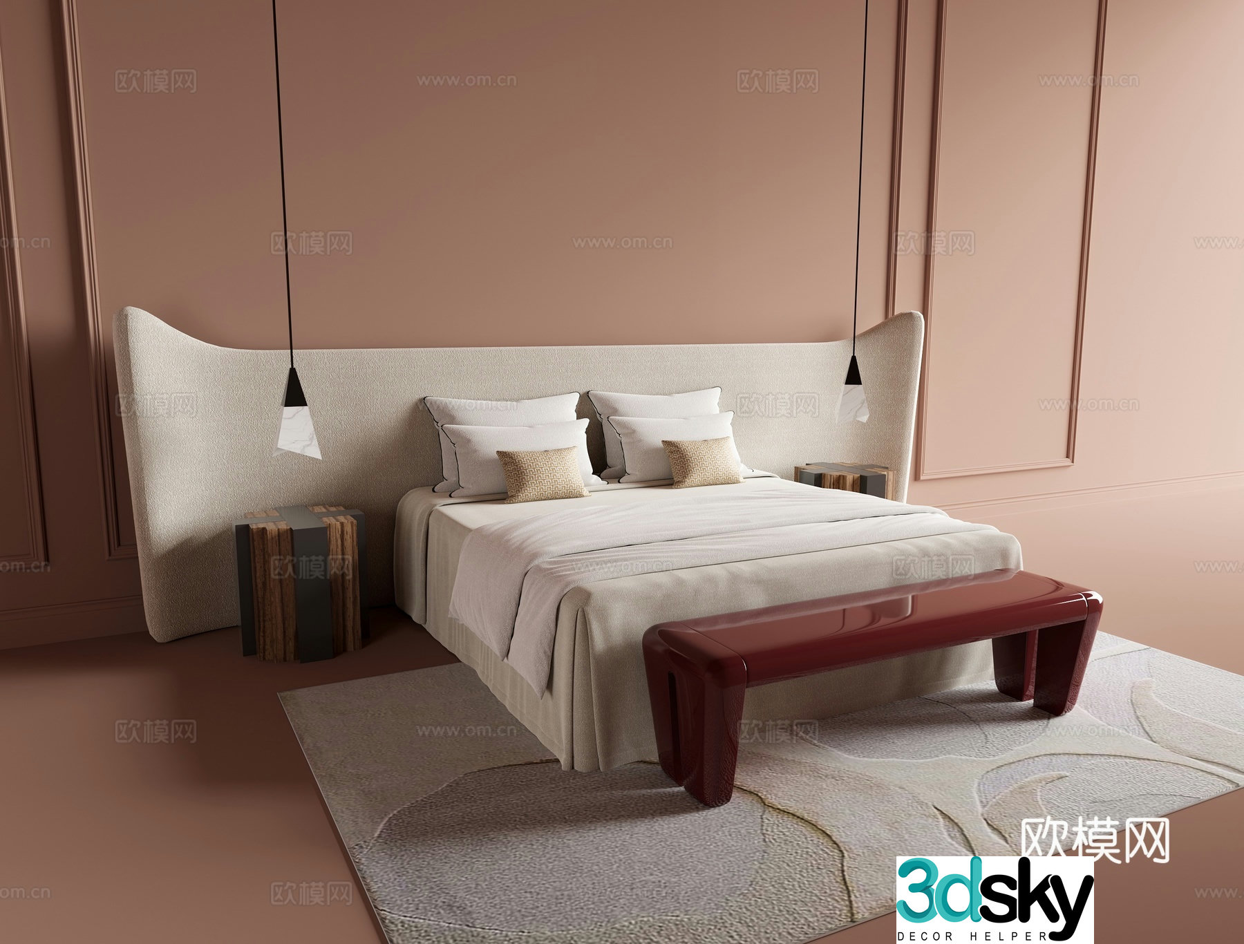 Modern double bed 3d model