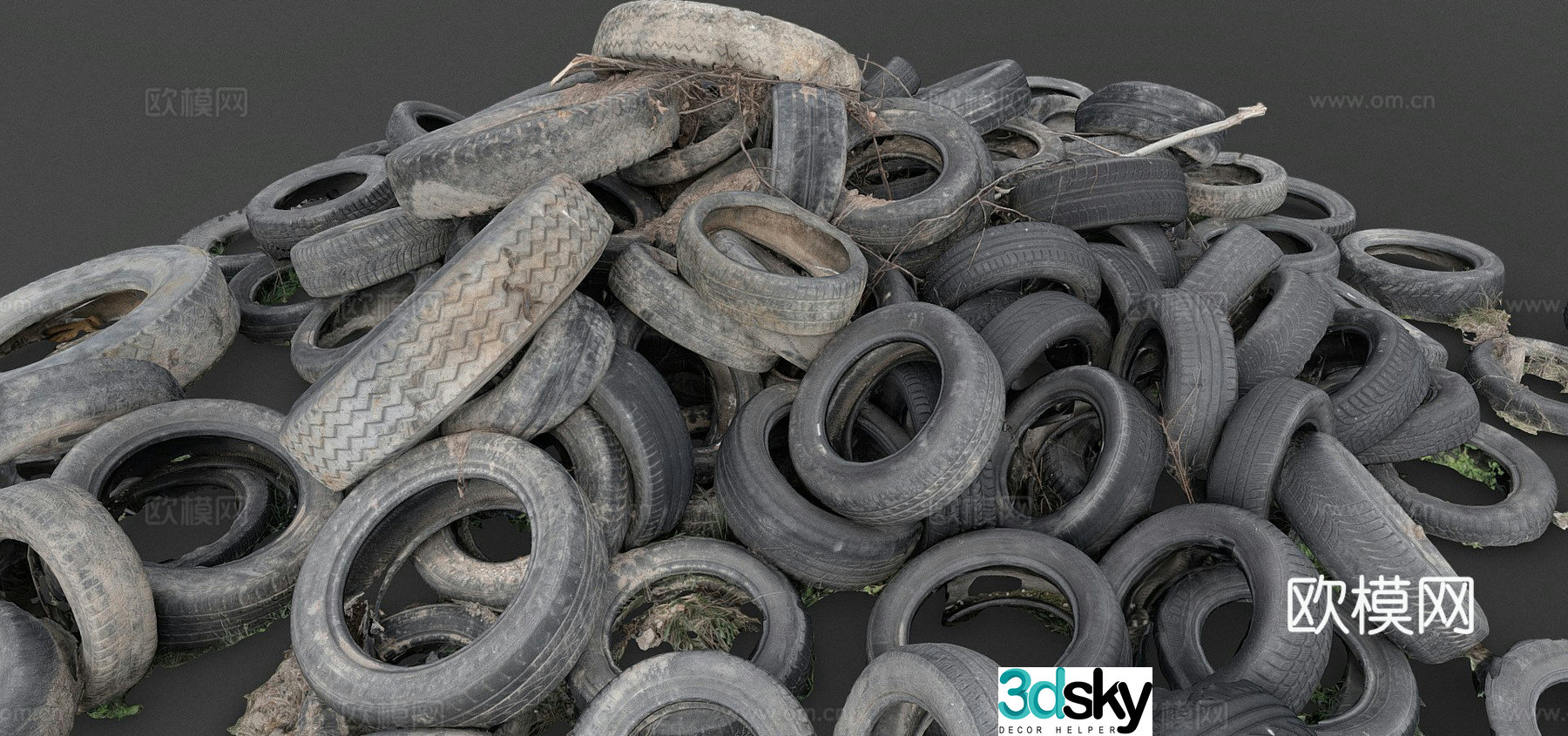 Pile of tires in mud 3d model