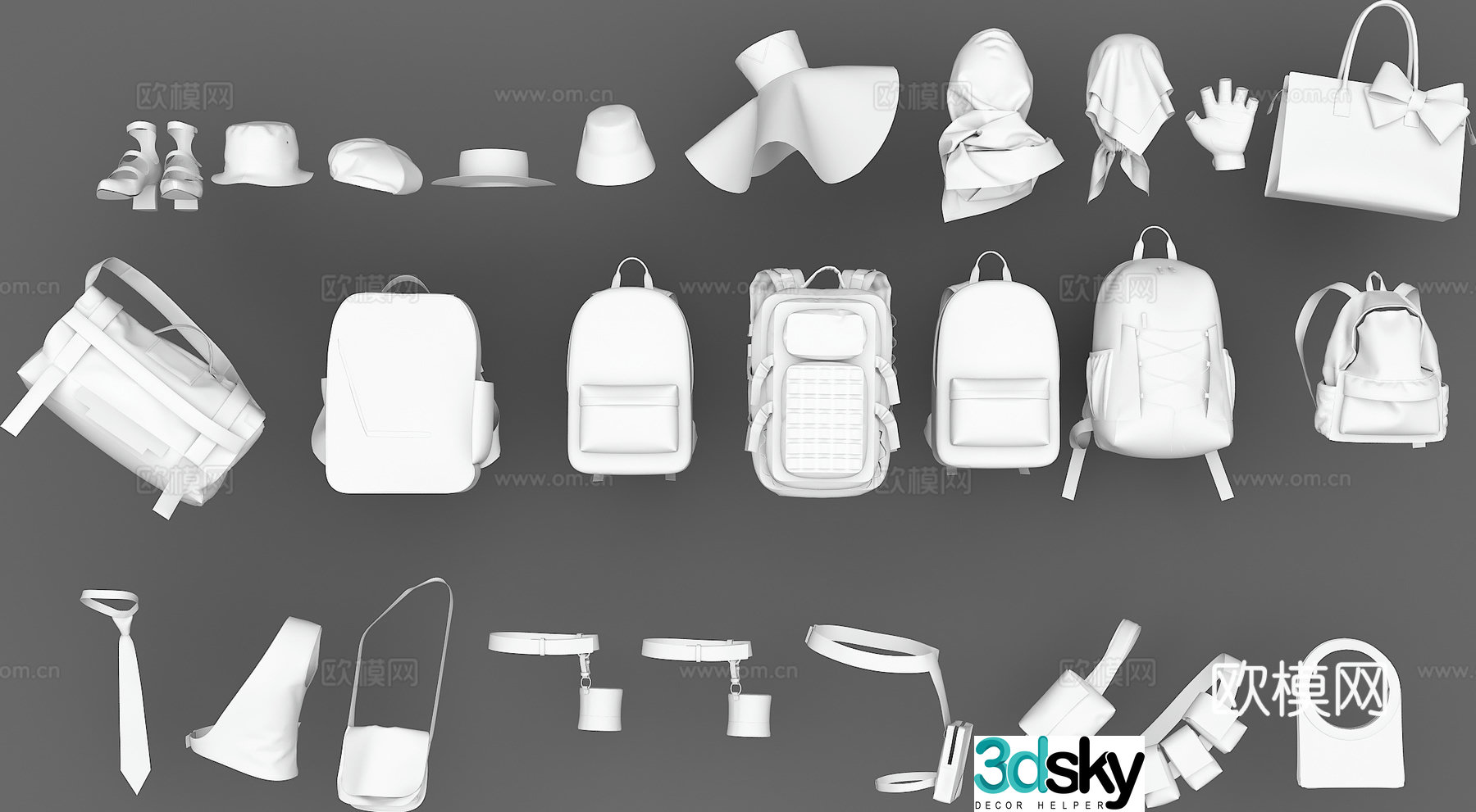 bag backpack hat scarf backpack shoes fanny pack 3d model