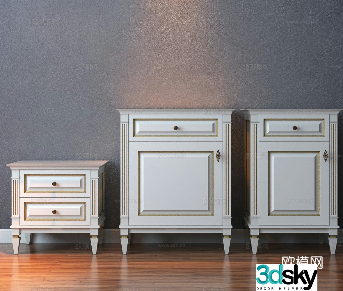 Simple European bedside table 3d model