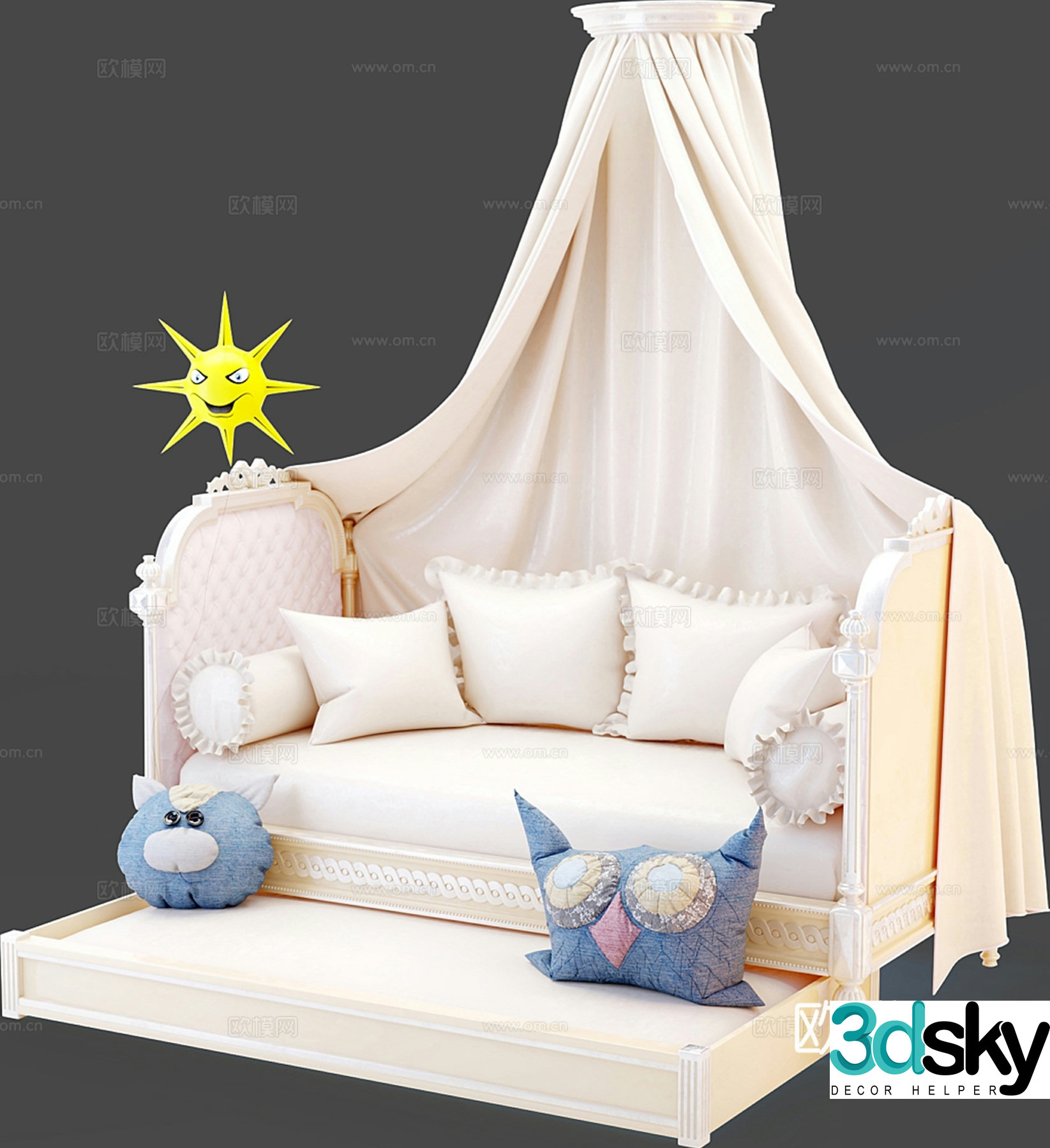 French multi-seater sofa 3d model