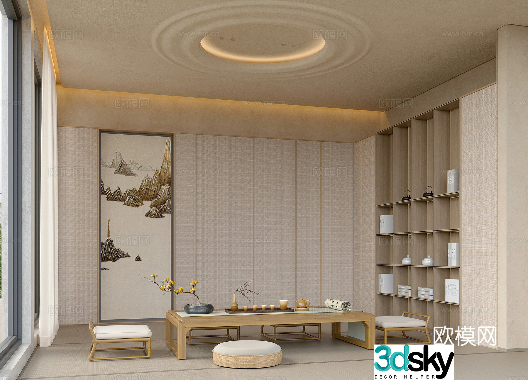 New Chinese Tea Room Tatami Tea Room 3D Model