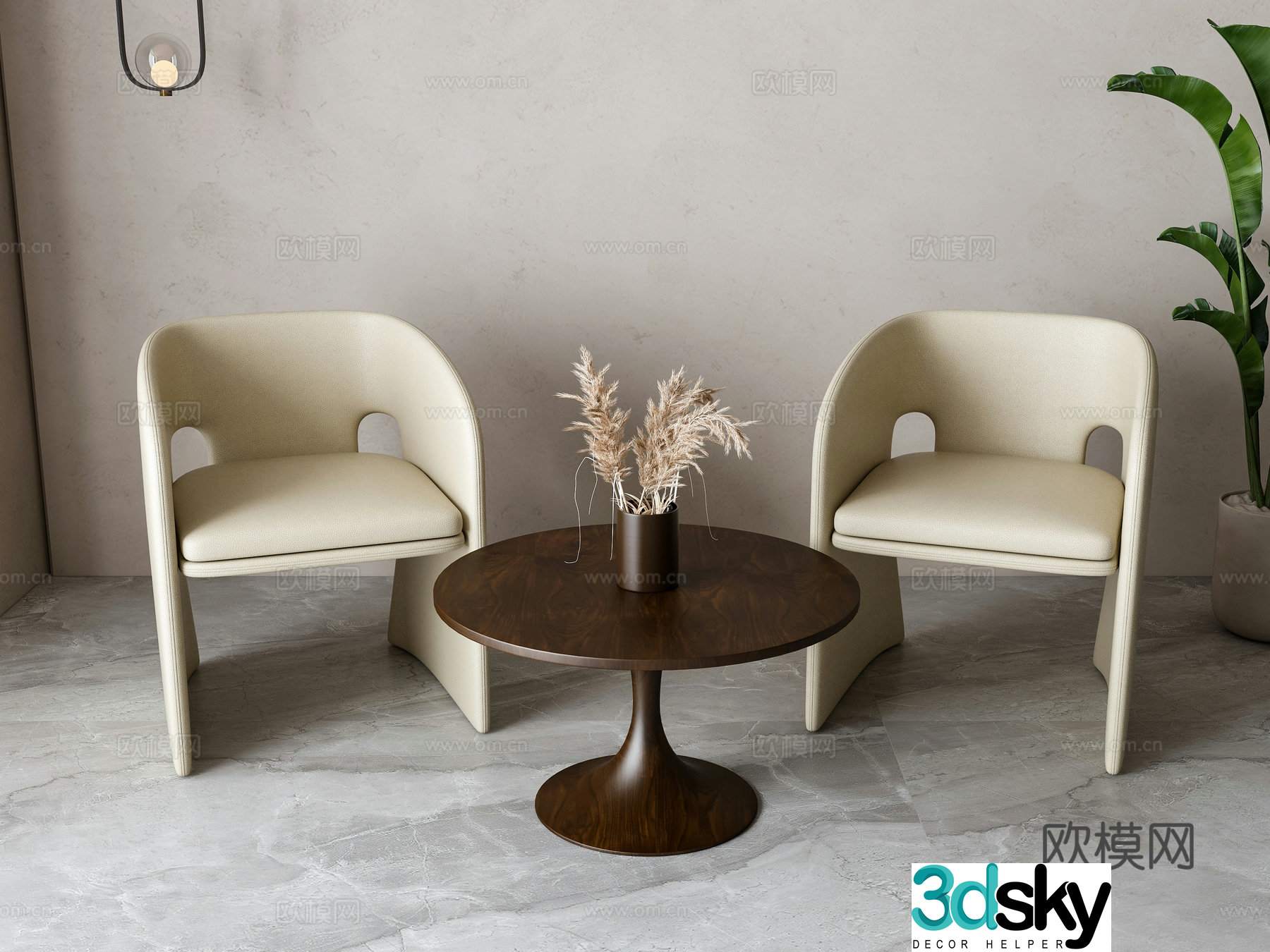 Modern leisure table and chairs 3d model