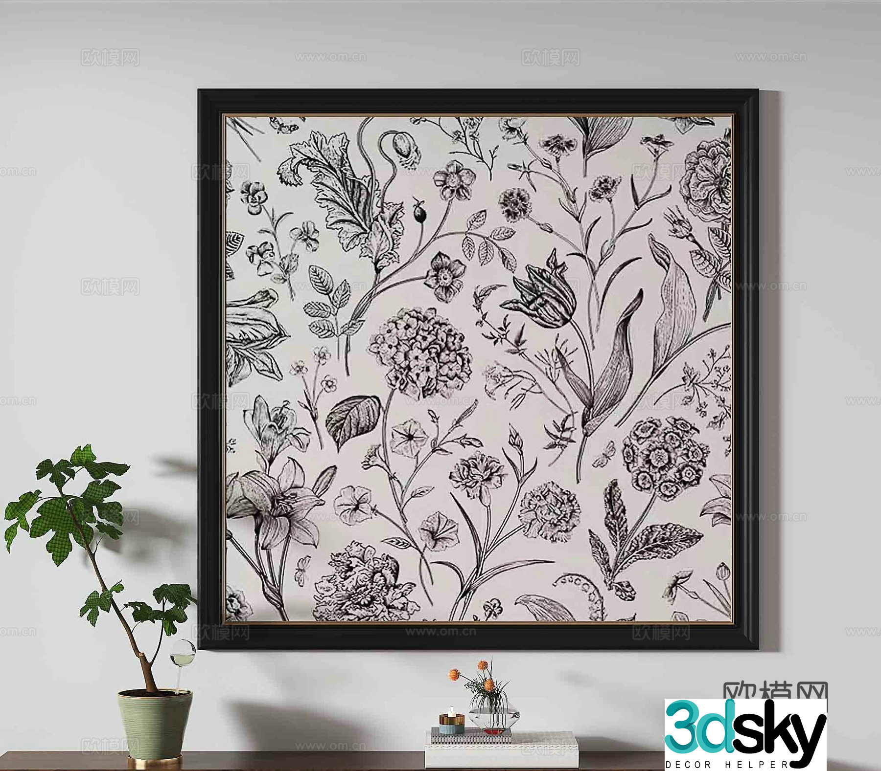 Simple European decorative painting flower hanging painting 3D model