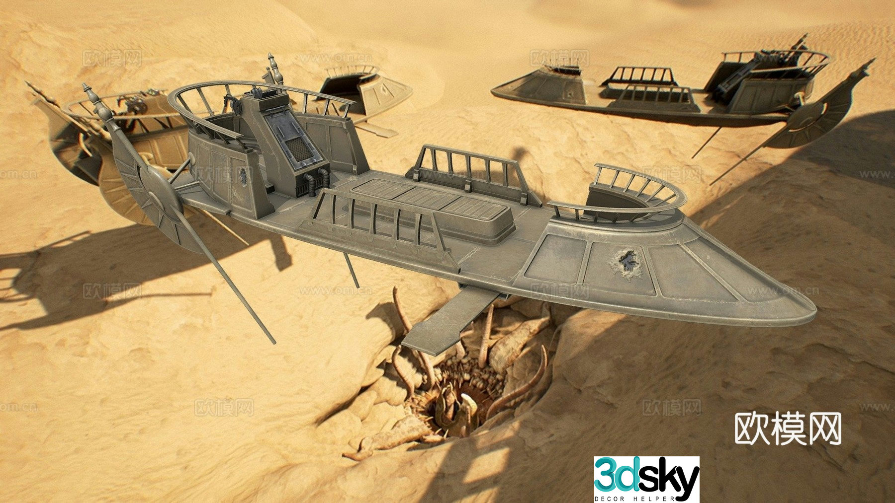 Desert airship game props 3d model