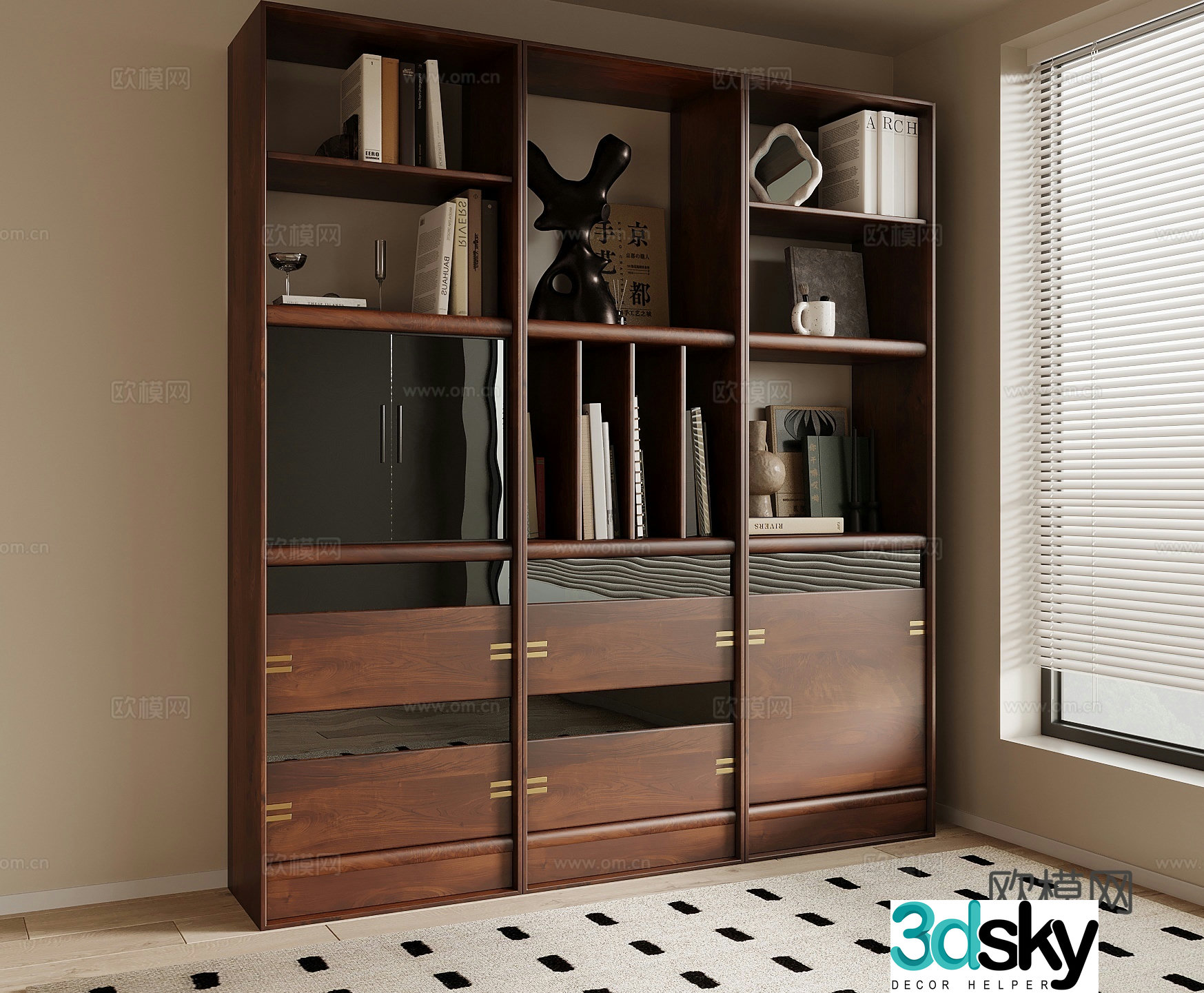 Medieval style bookcase shelf 3d model