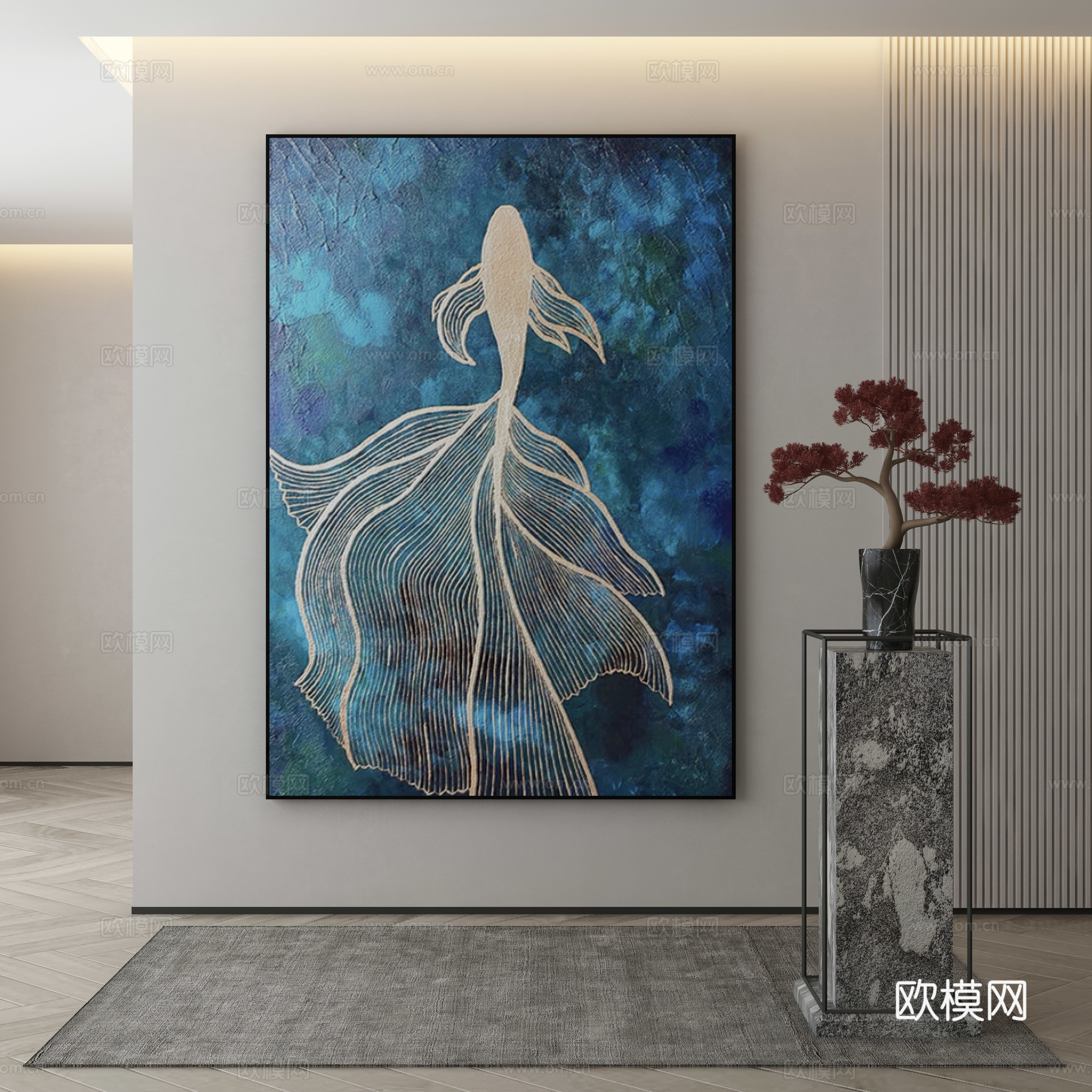 New Chinese style goldfish hanging painting decorative painting 3d model