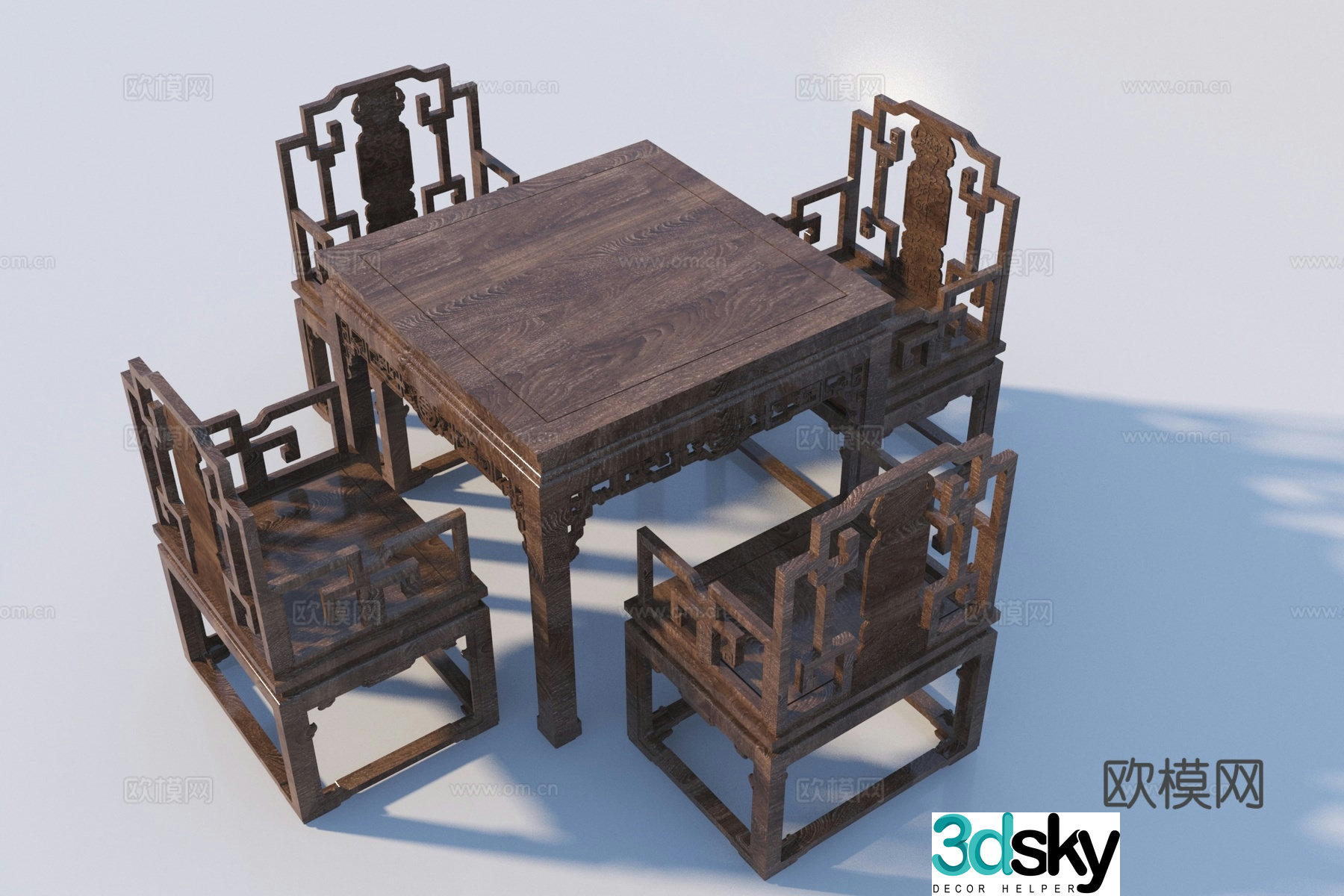 Chinese dining table and chairs Eight Immortals table 3D model
