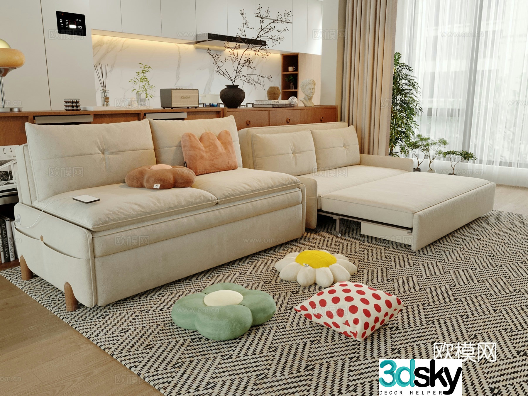 Cream style sofa double sofa 3d model