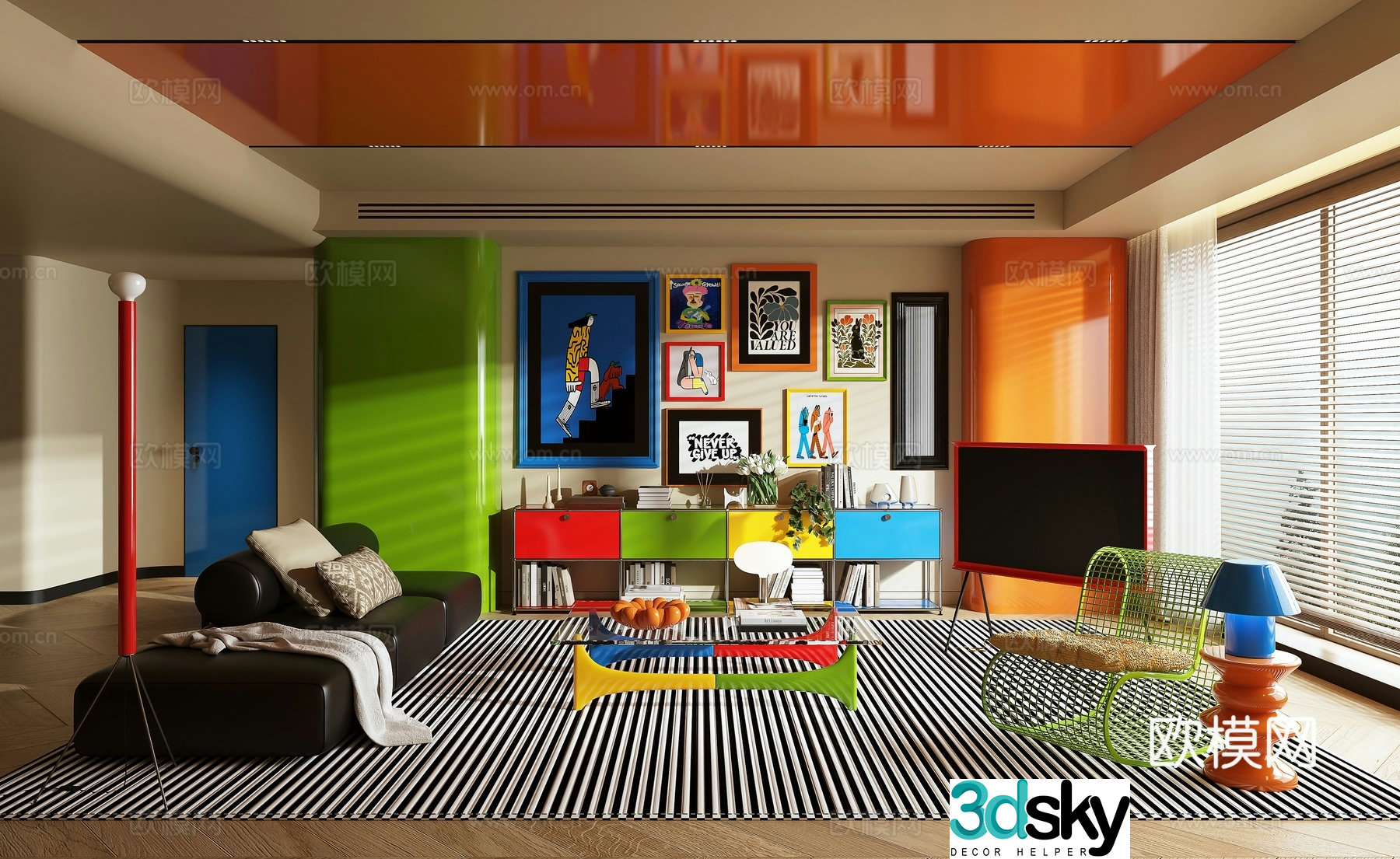 Memphis style living room 3d model