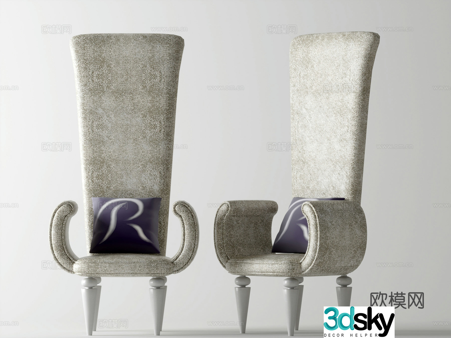 Simple European high back chair leisure chair 3d model