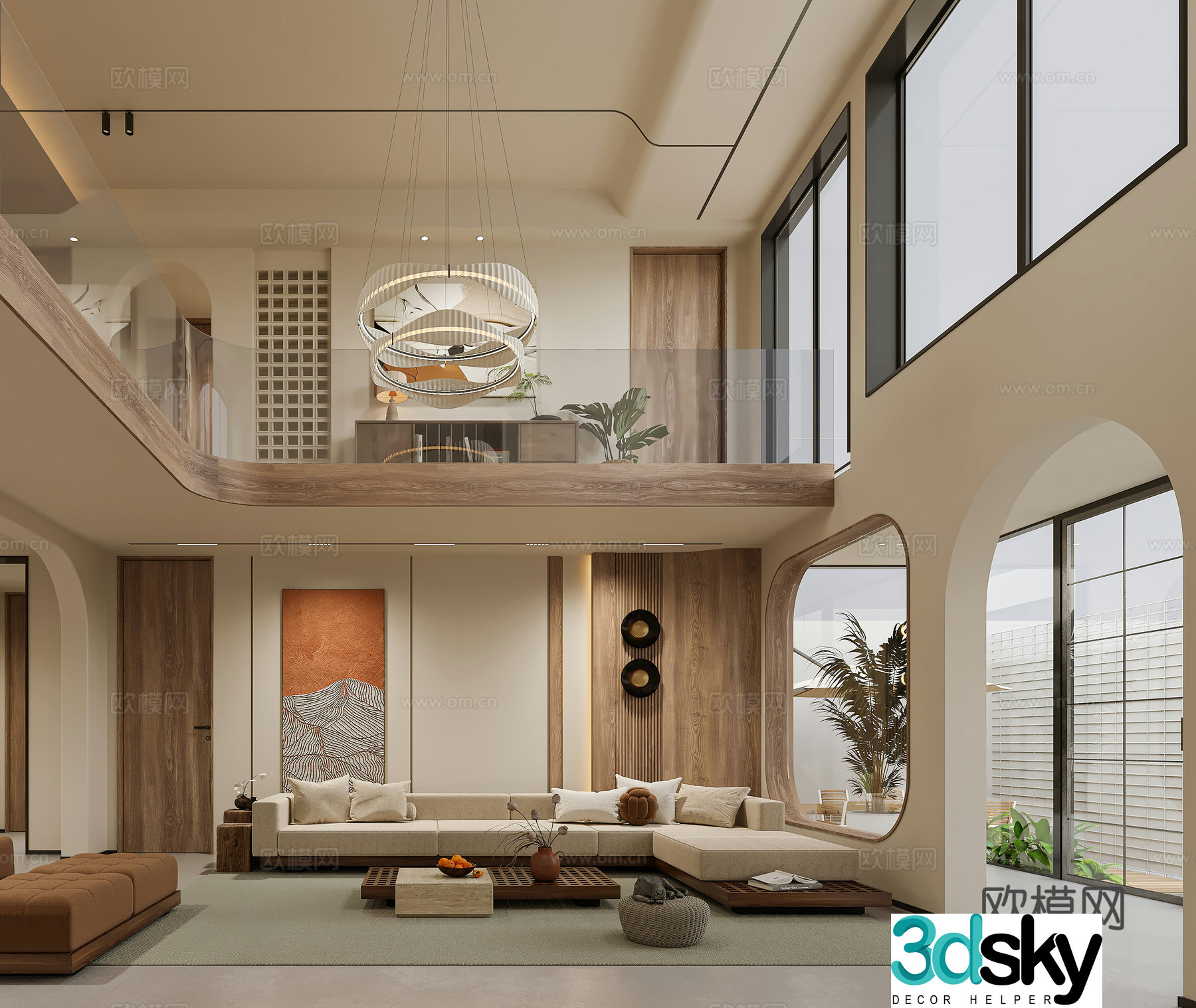 3D model of wabi-sabi villa living room