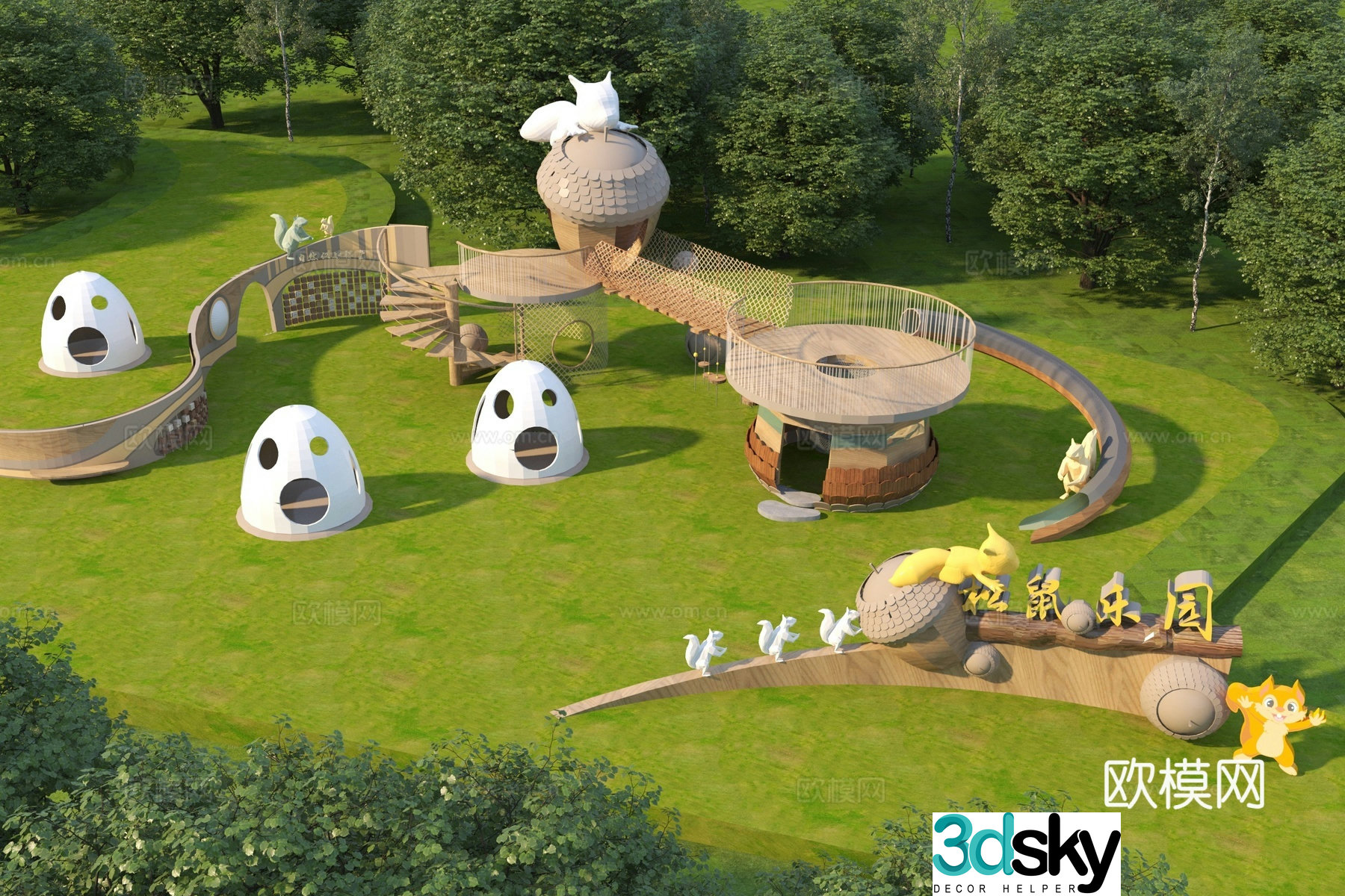 Modern park landscape squirrel paradise 3d model