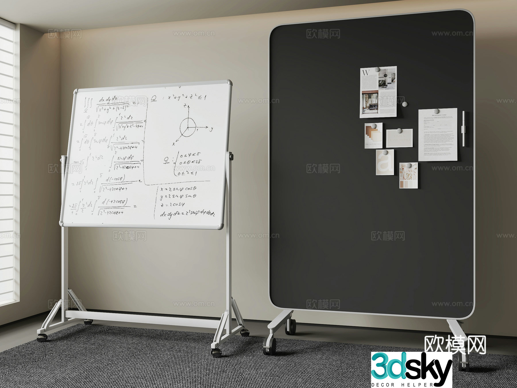 modern blackboard whiteboard mobile blackboard 3d model