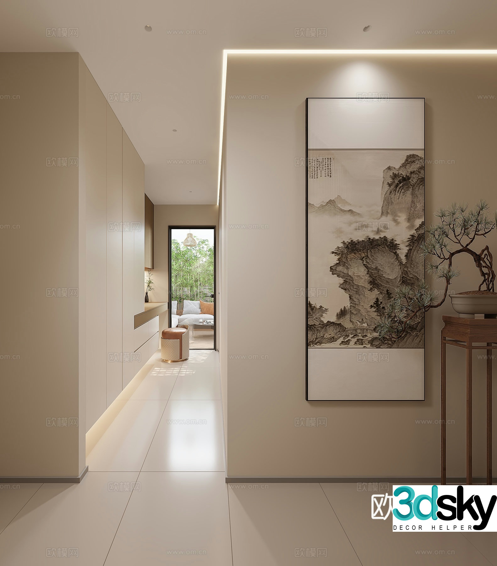 New Chinese style entrance corridor corridor 3D model