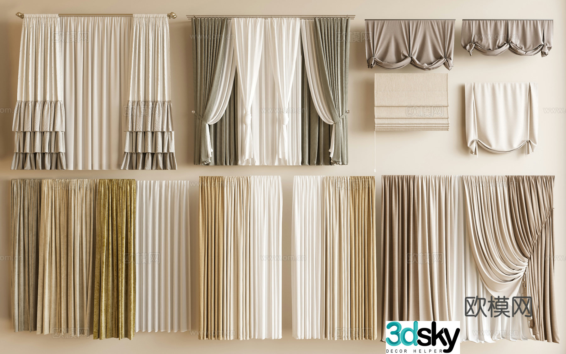 Modern curtains gauze curtains curtain 3d model