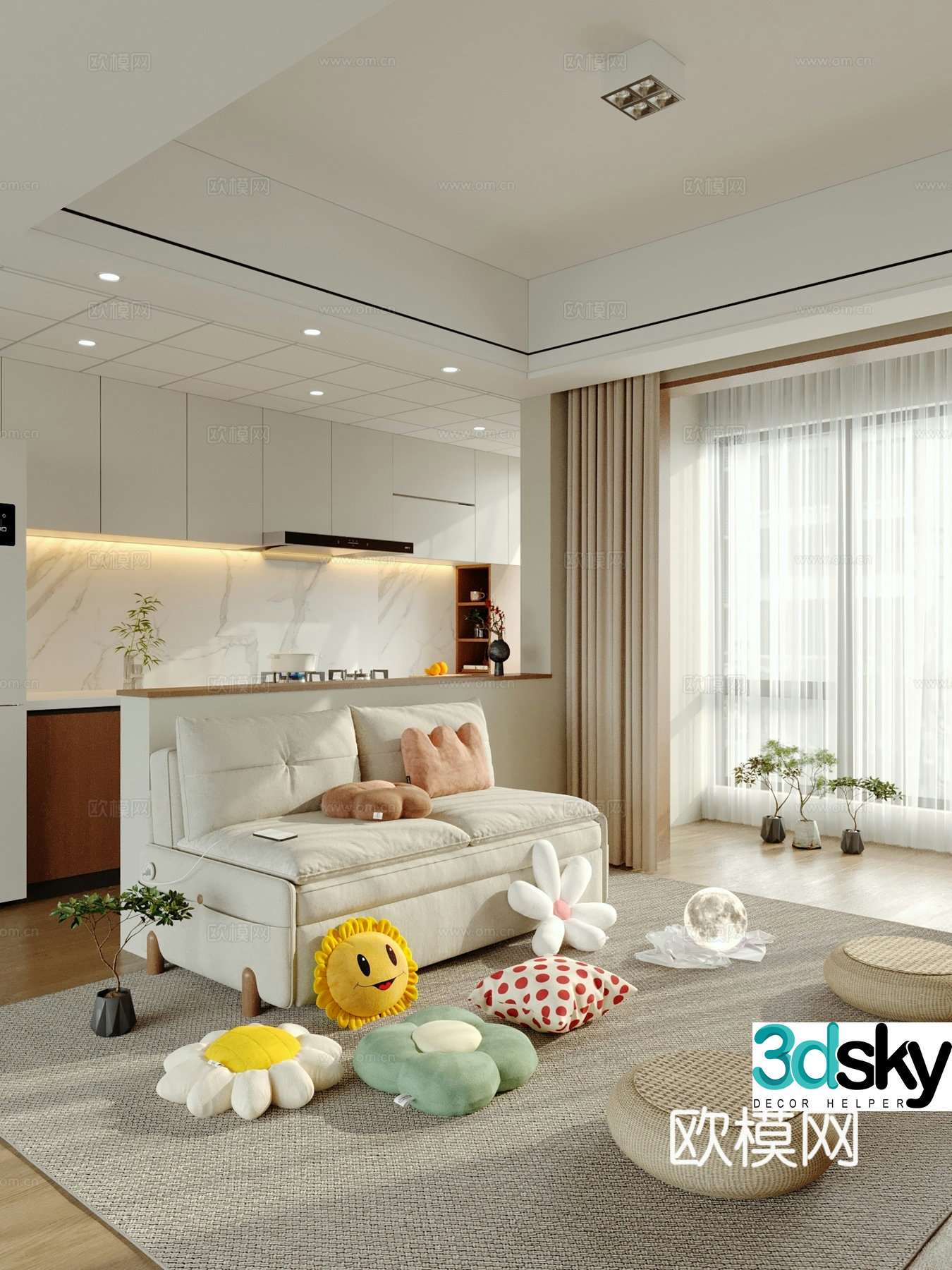 Cream style living room 3d model