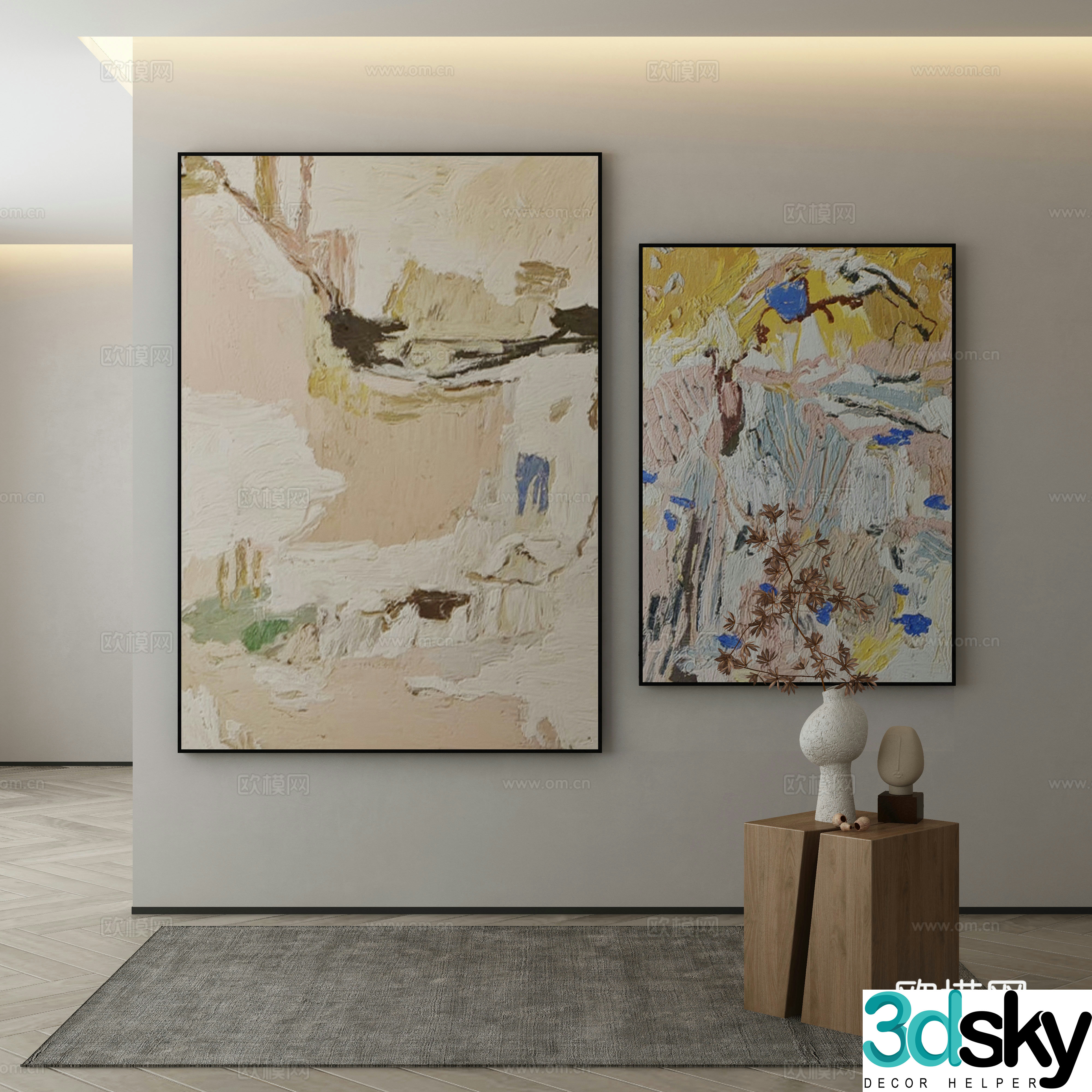 Modern texture painting decorative painting 3d model
