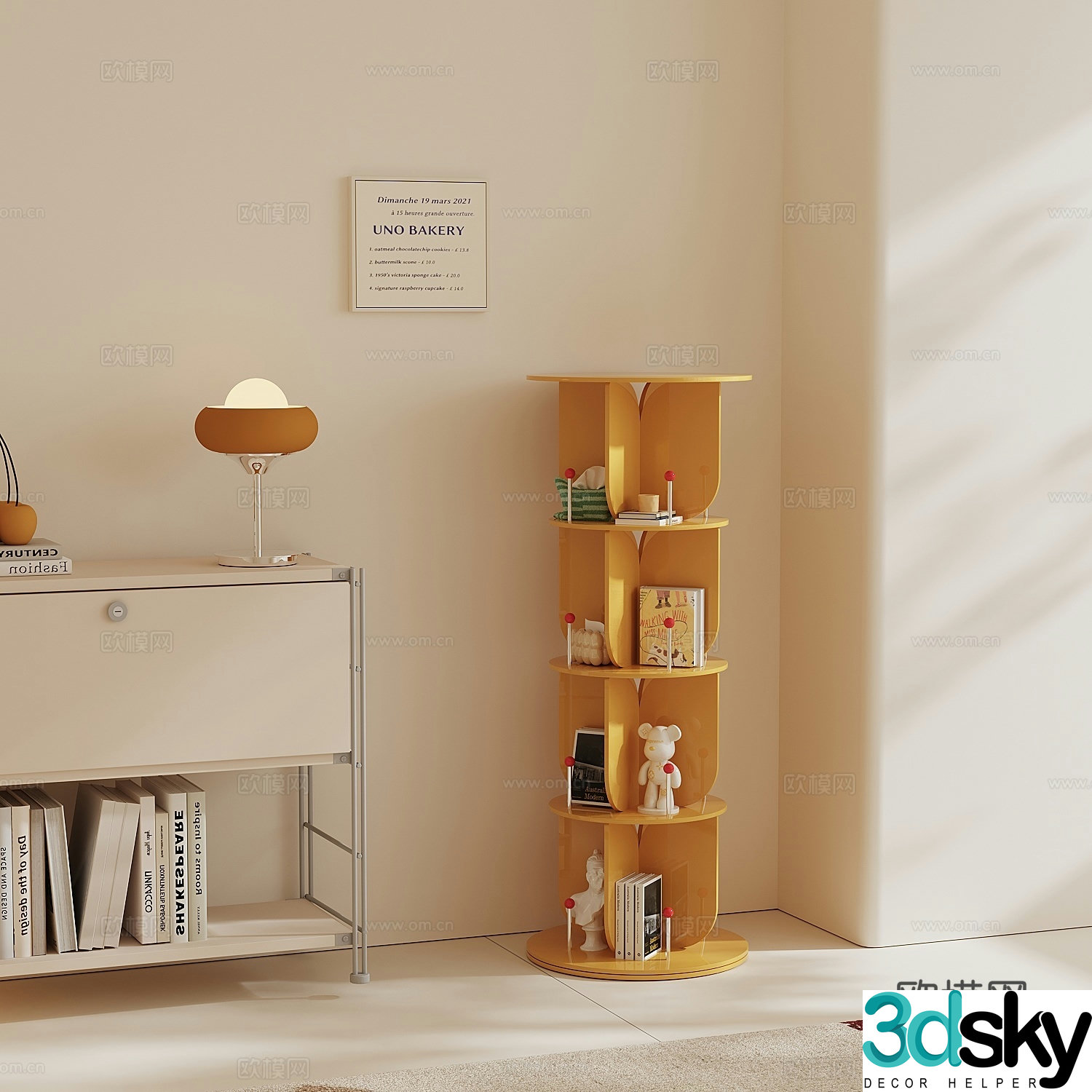 Cream style storage cabinet magazine cabinet corner cabinet 3d model