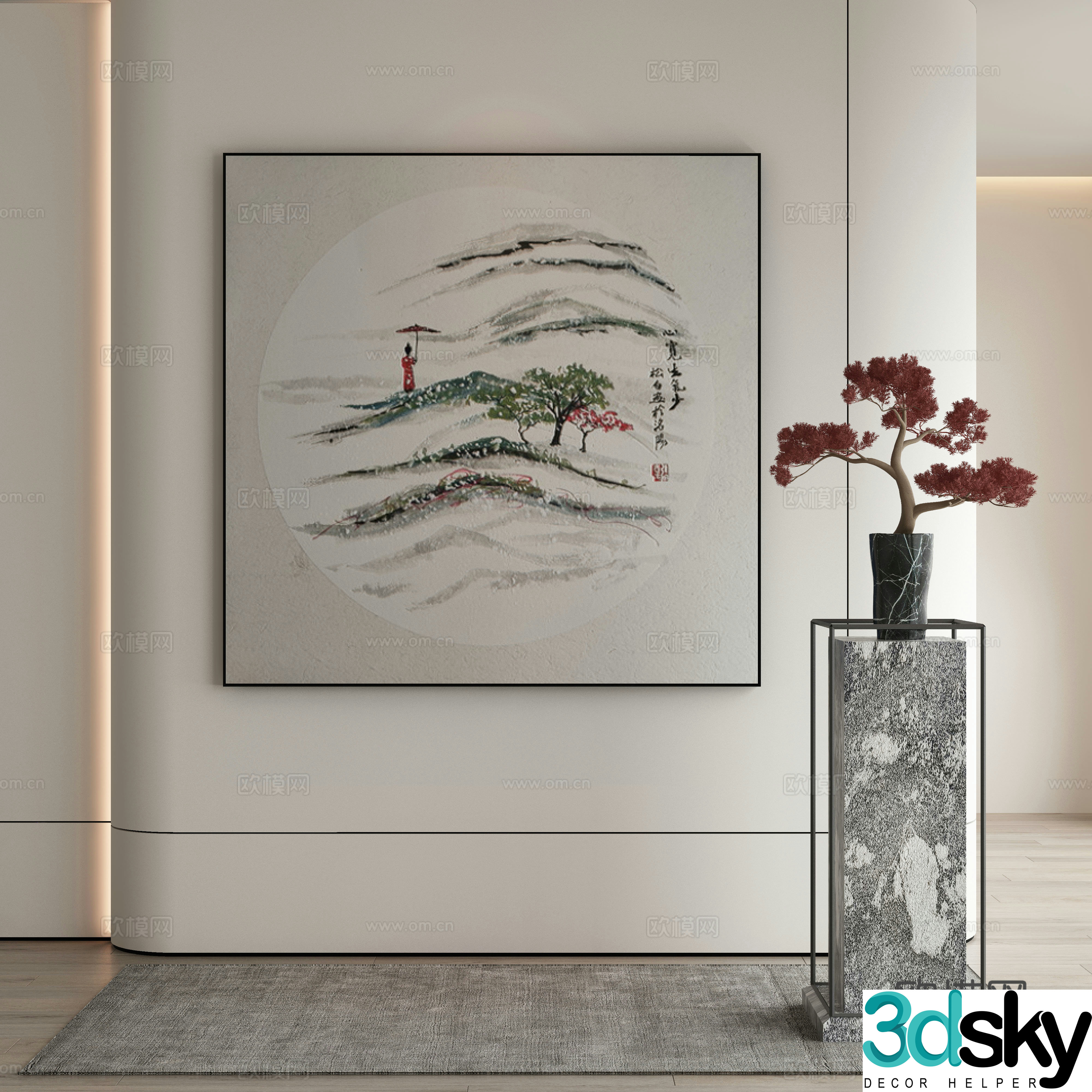 New Chinese style ink painting decorative painting 3D model