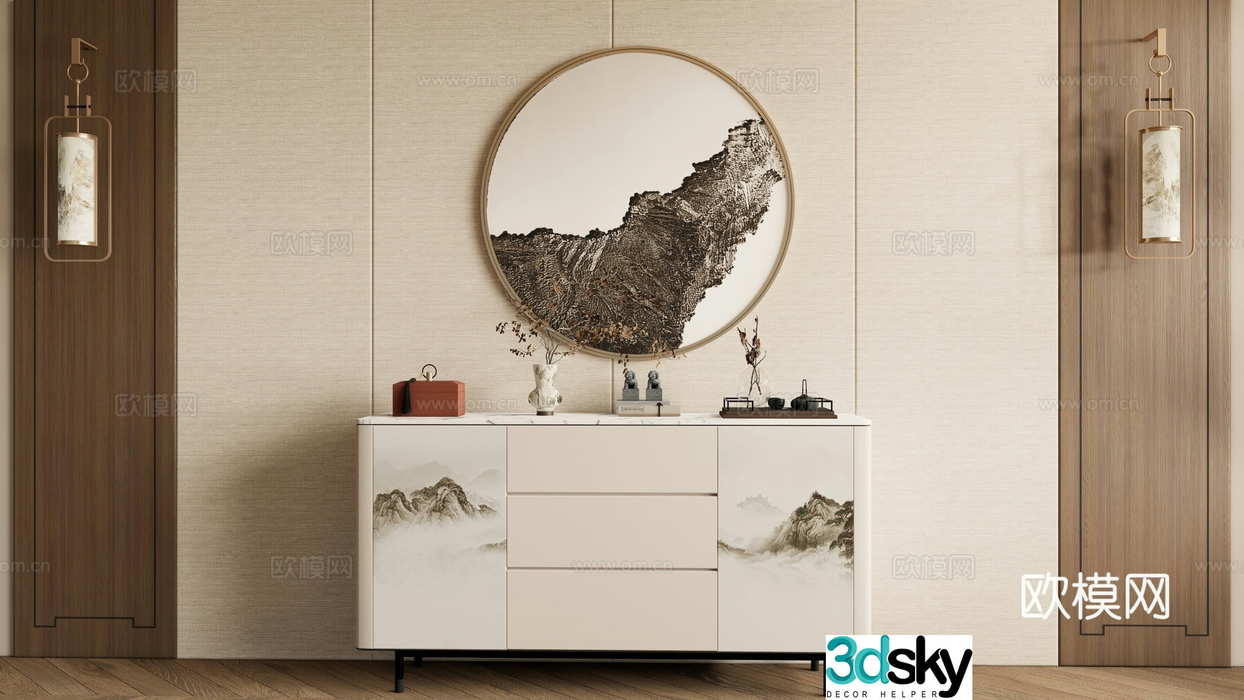New Chinese style entrance cabinet side cabinet 3D model