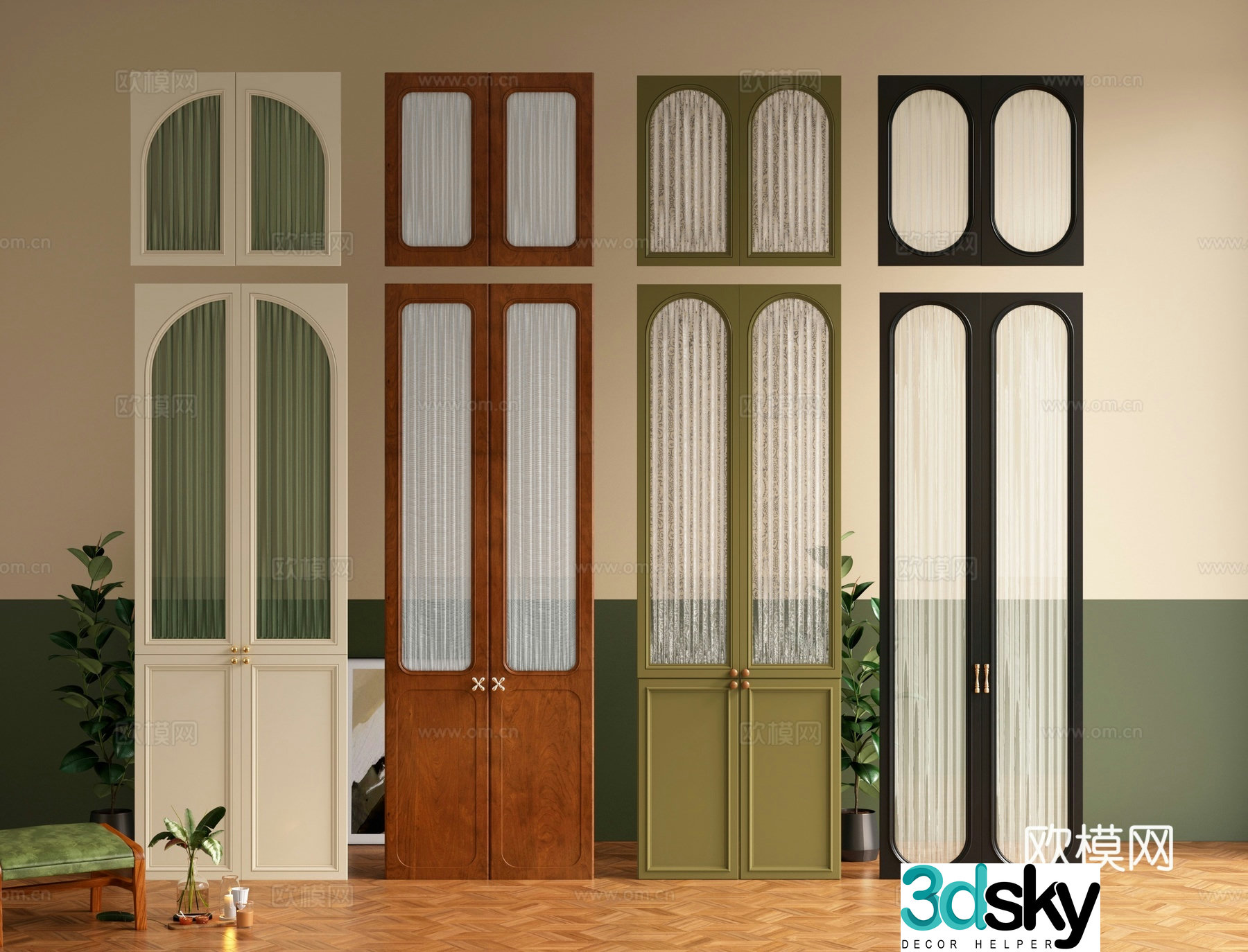 French glass wardrobe door bookcase door 3d model