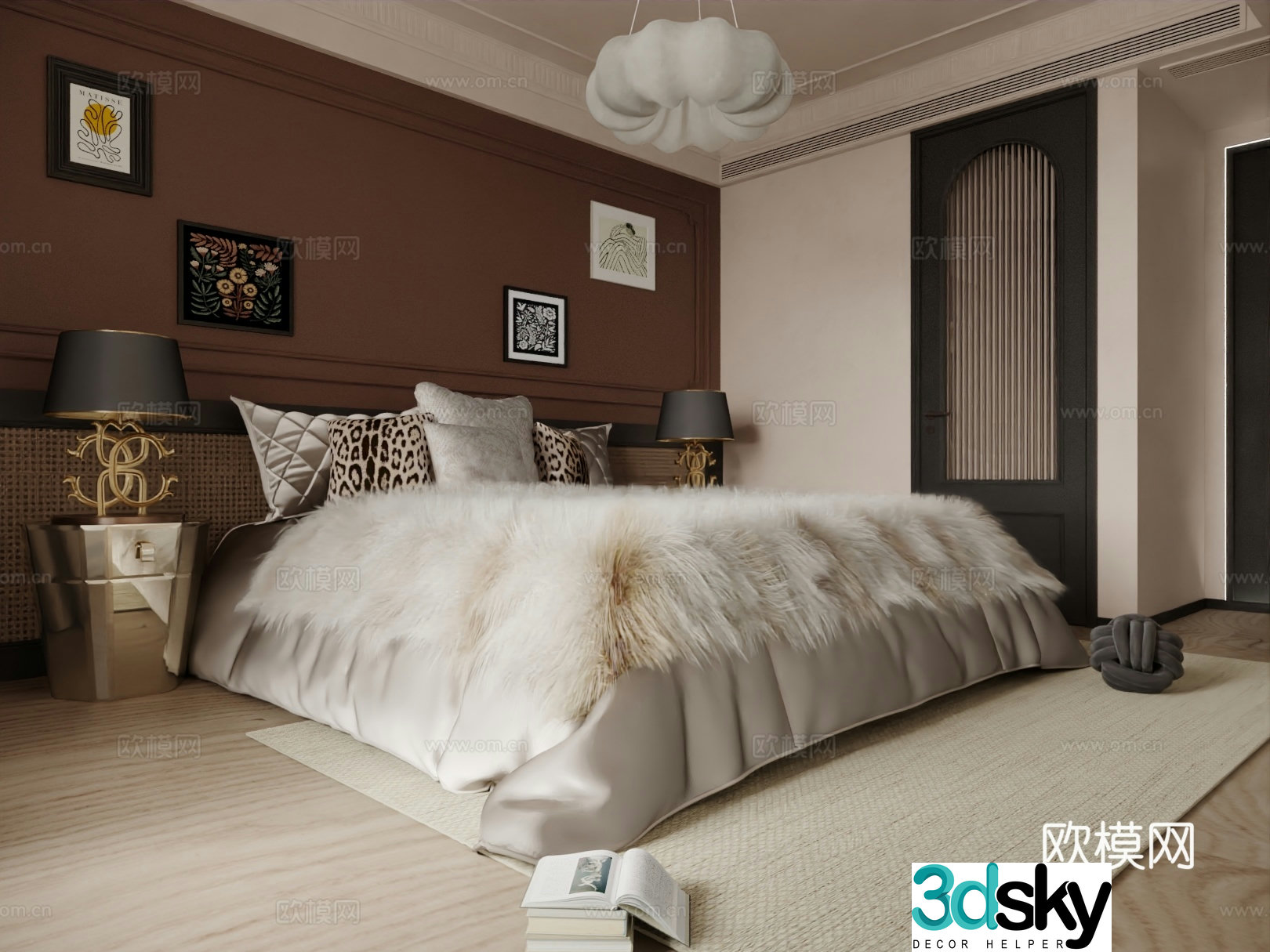 French double bed 3d model