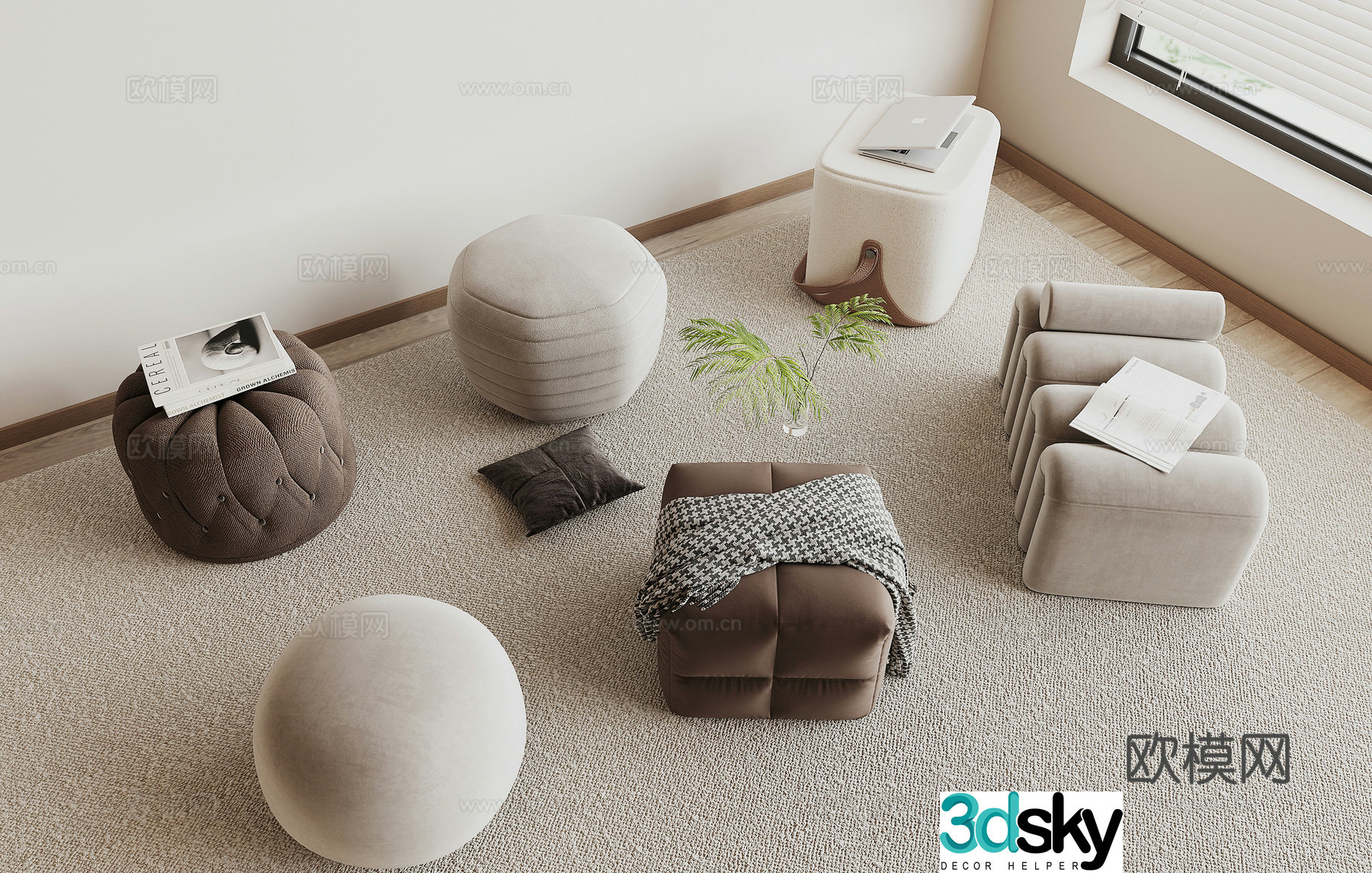 Modern sofa stool round stool stool 3d model