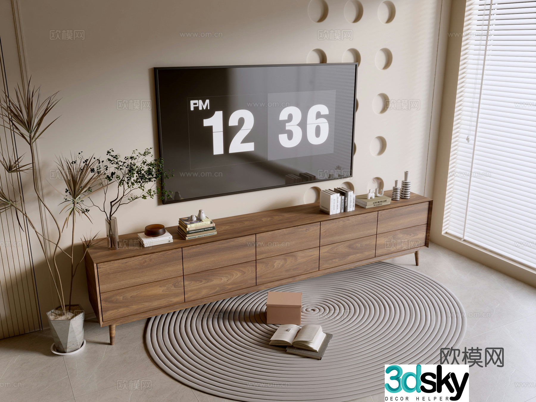 Modern wood grain cabinet TV cabinet 3d model