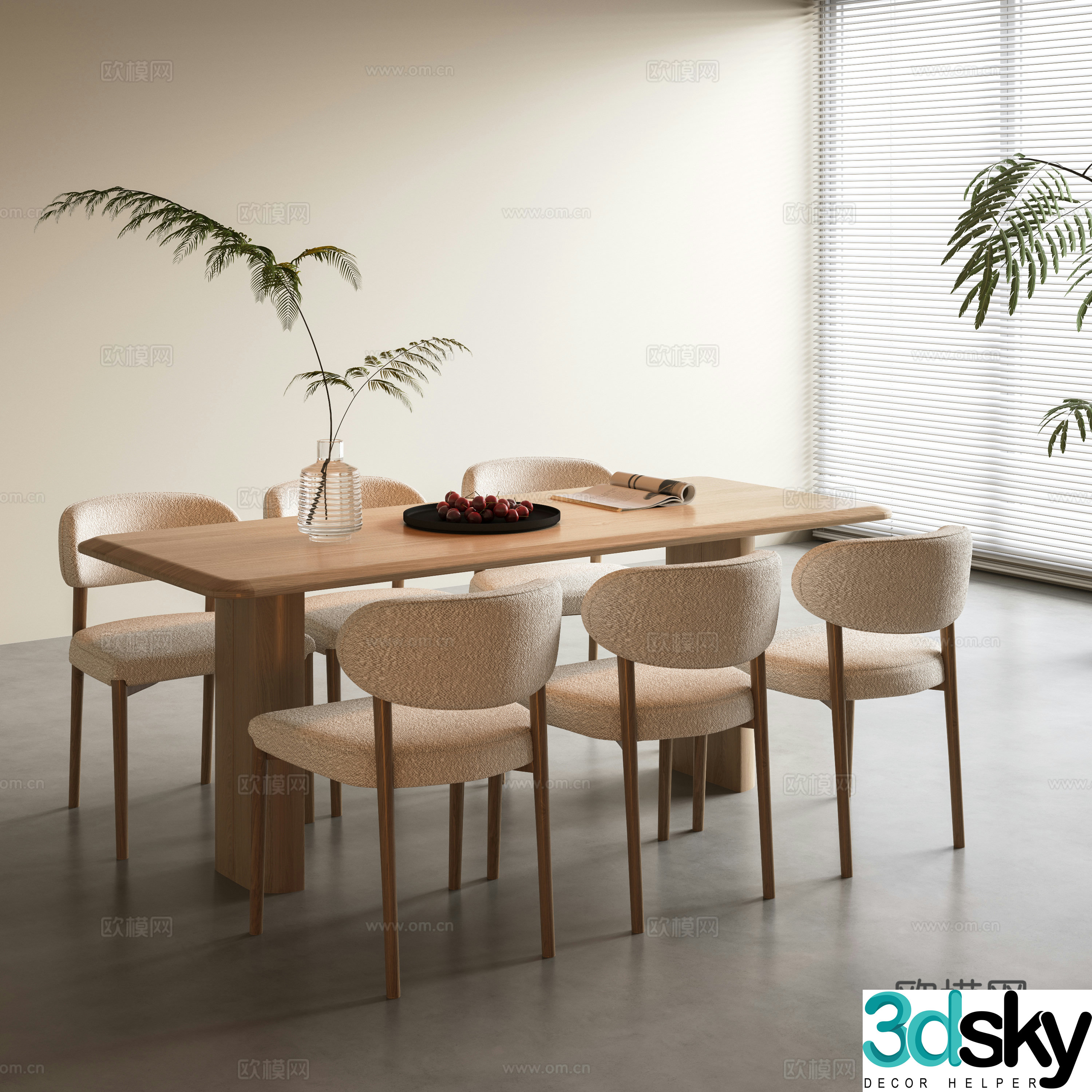 Log dining table and chairs 3d model