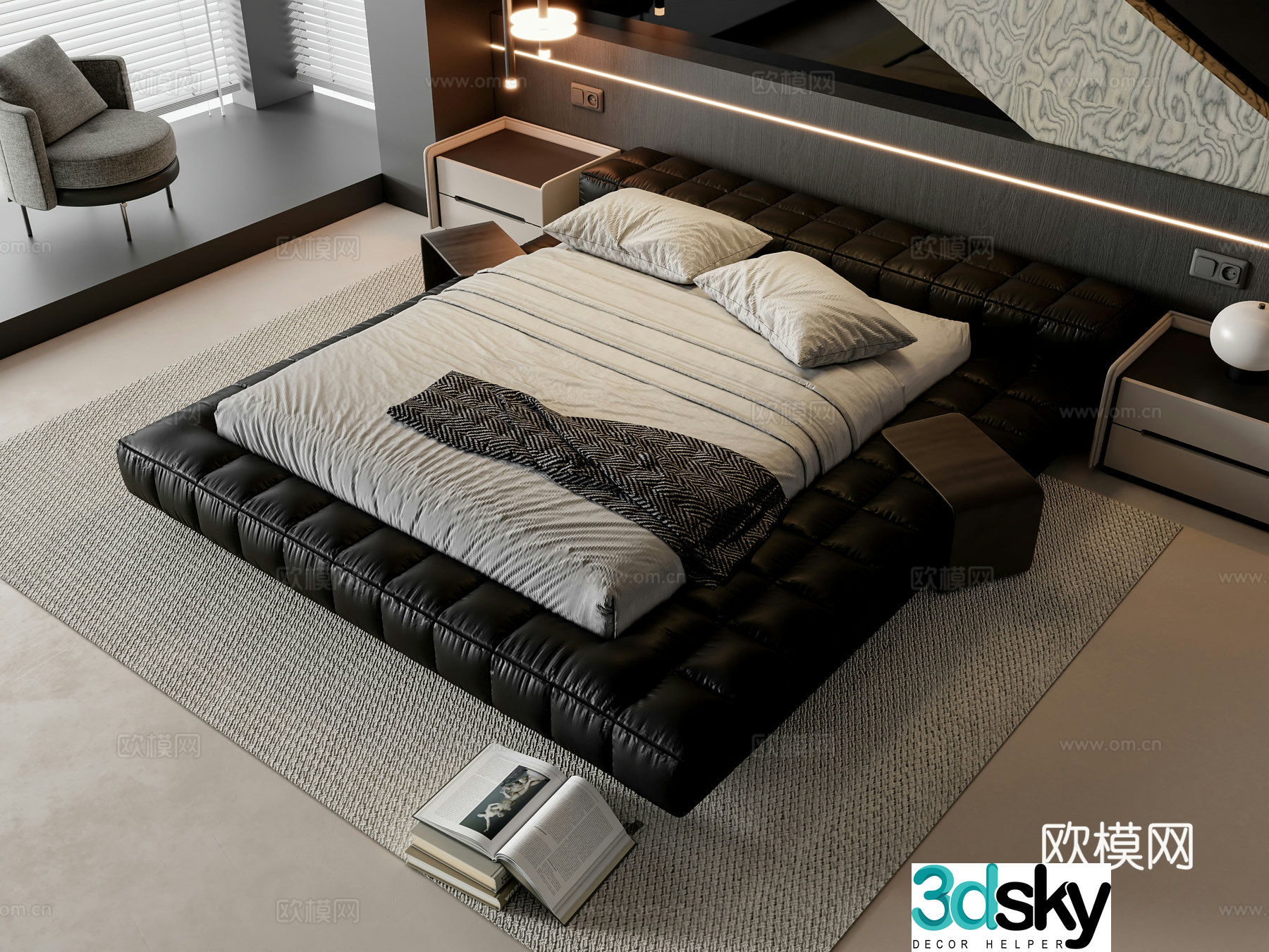 Modern double bed 3d model