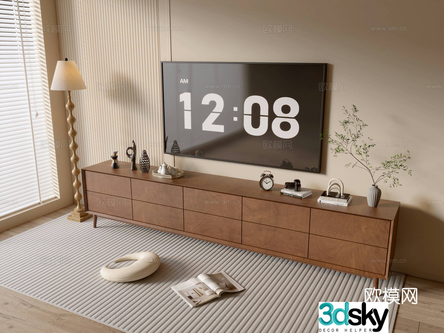 Log style wood grain cabinet TV cabinet 3D model