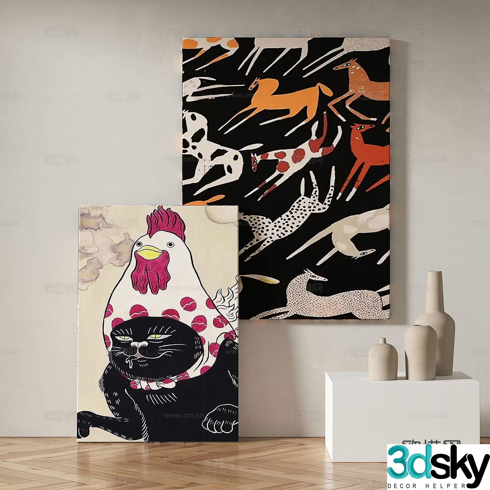 Modern abstract painting decorative painting 3d model