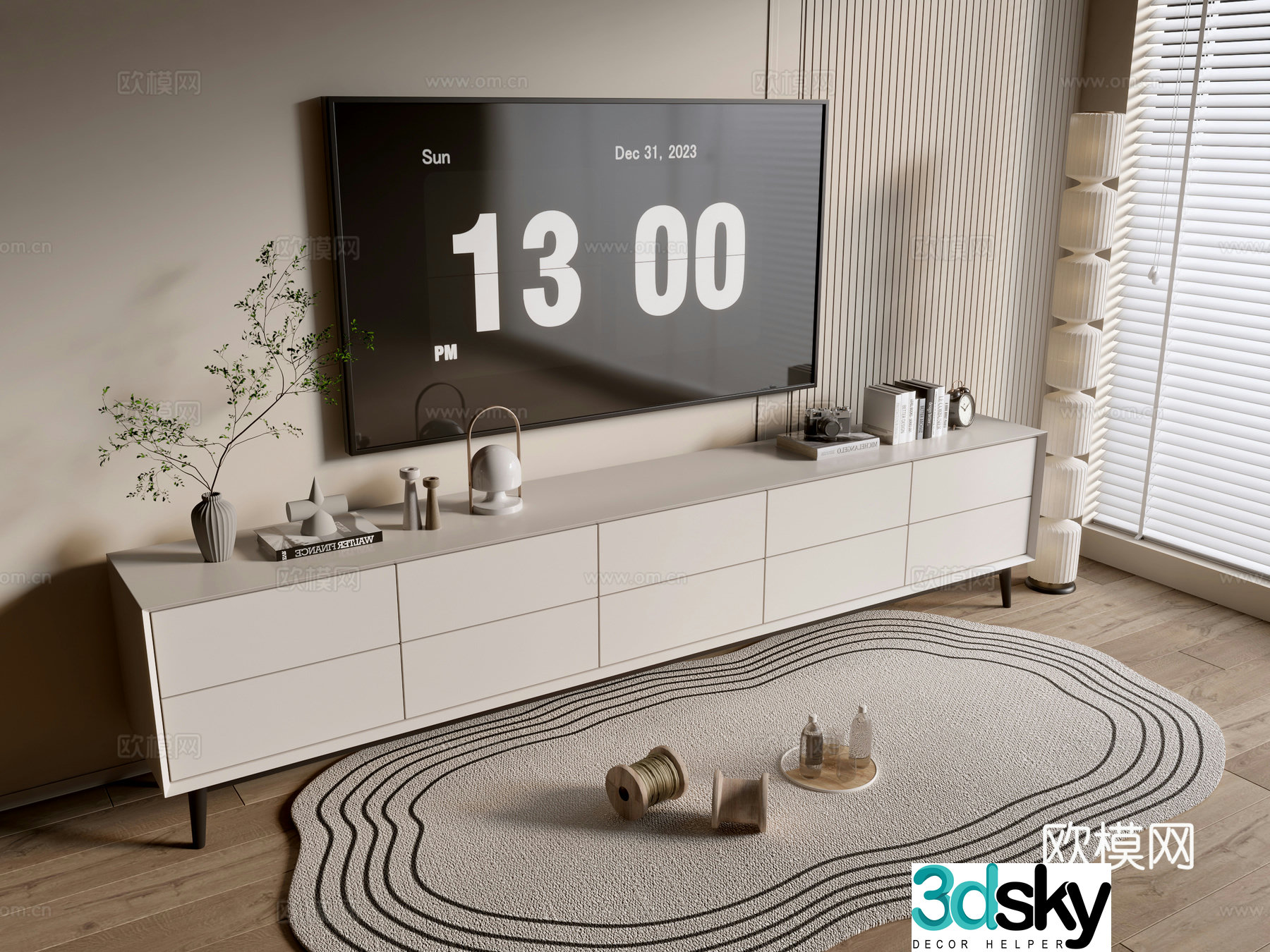 Cream style TV cabinet 3d model