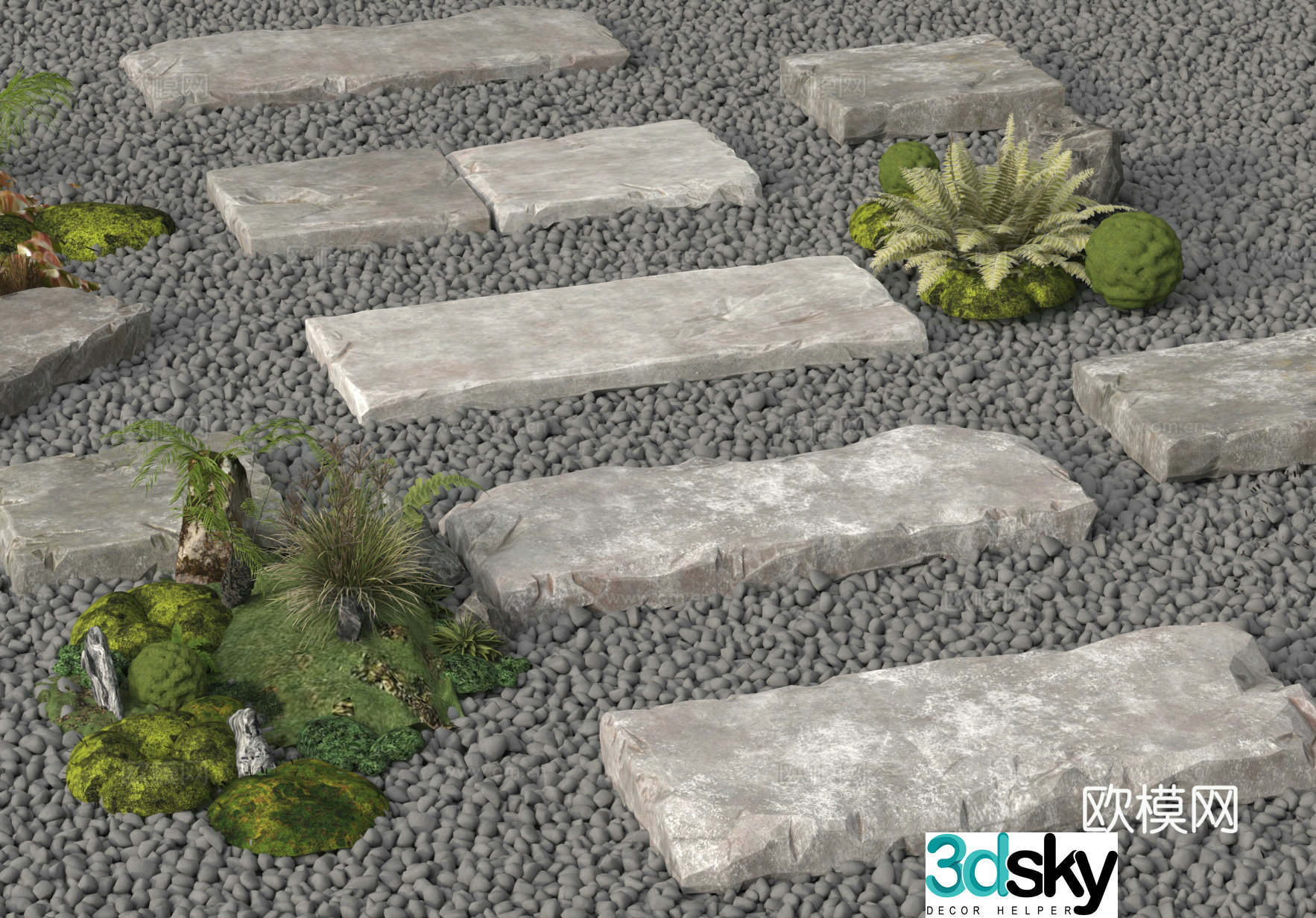 Tingbu Landscape Tingbu Stone Road Slate Bluestone Park Road 3D Model