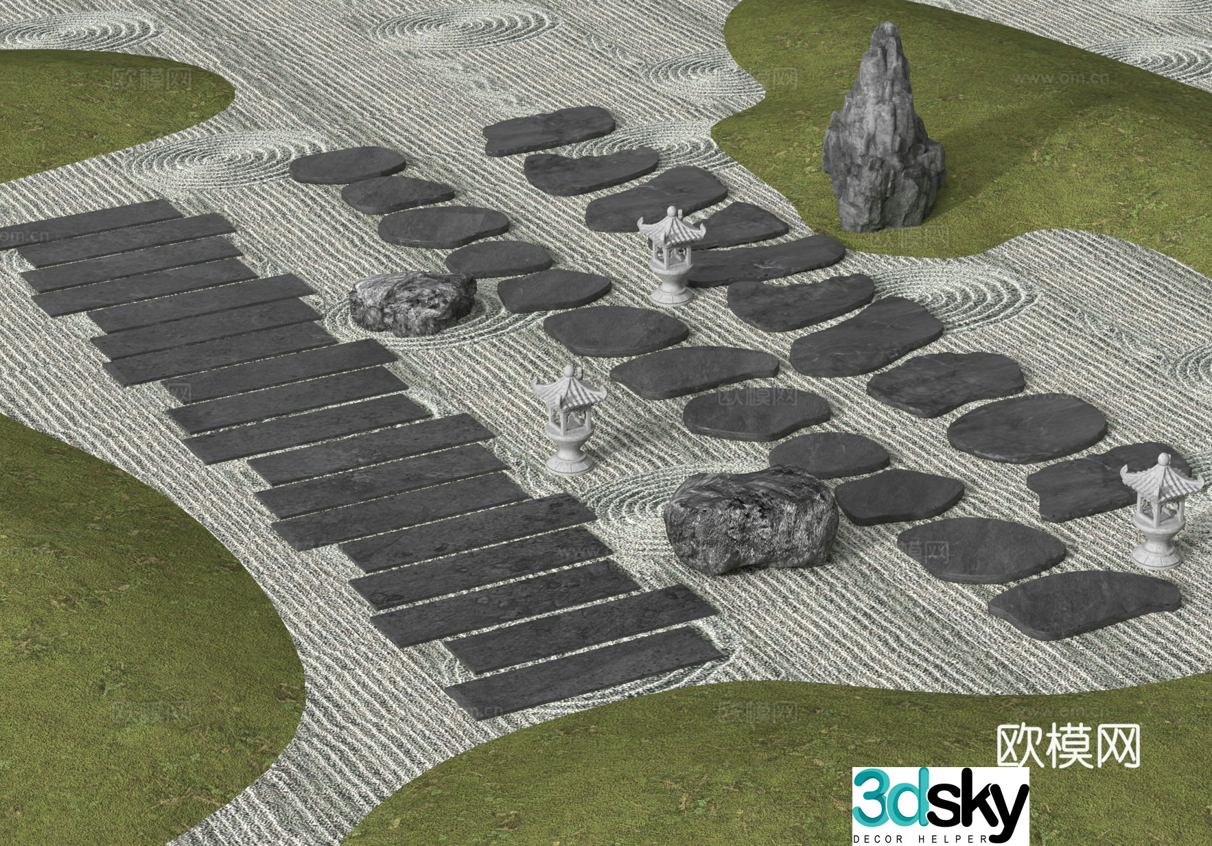 Tingbu Landscape Tingbu Stone Road Slate Bluestone Park Road 3D Model