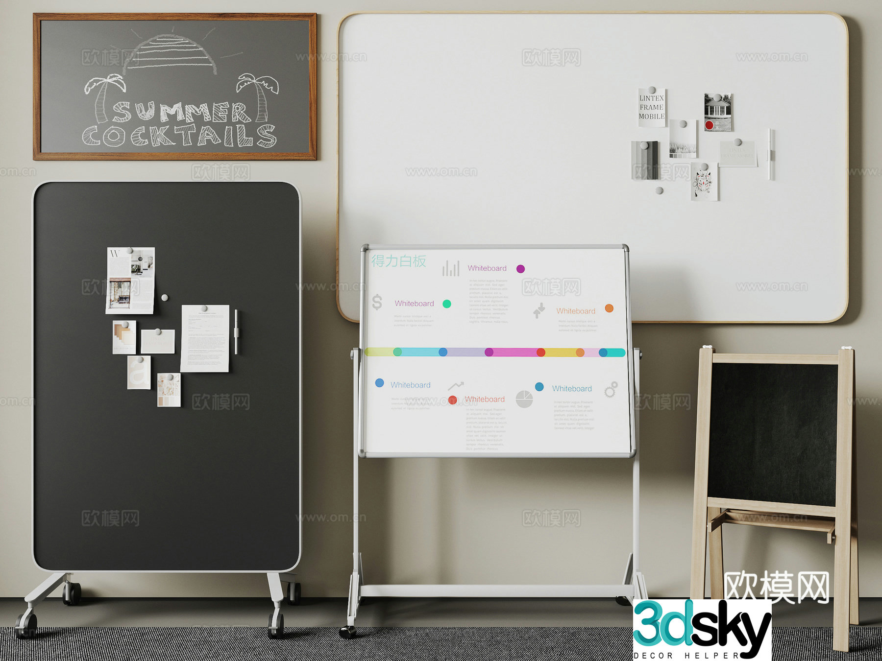 modern blackboard whiteboard mobile whiteboard 3d model