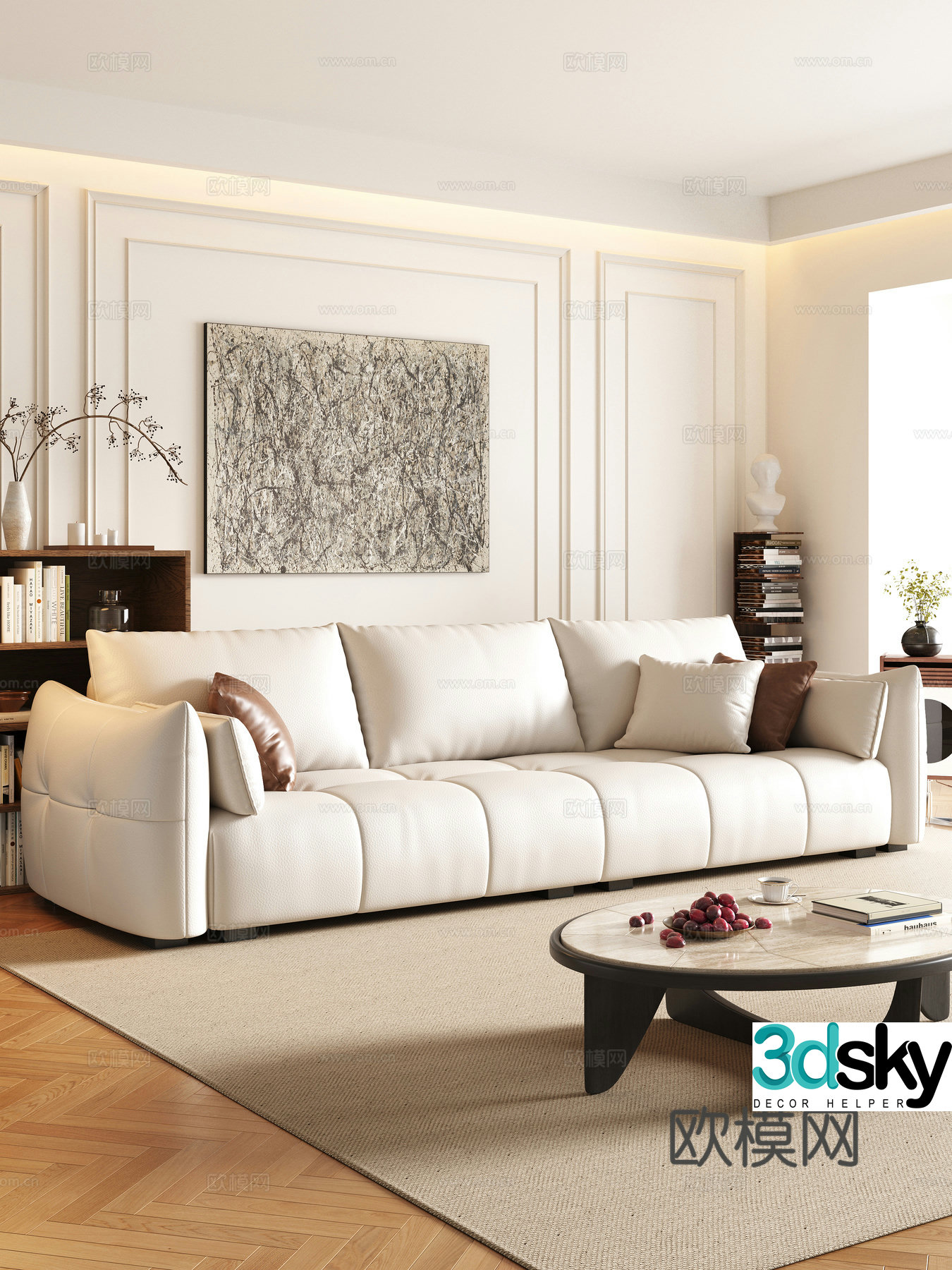 Modern three-seat sofa coffee table 3D model
