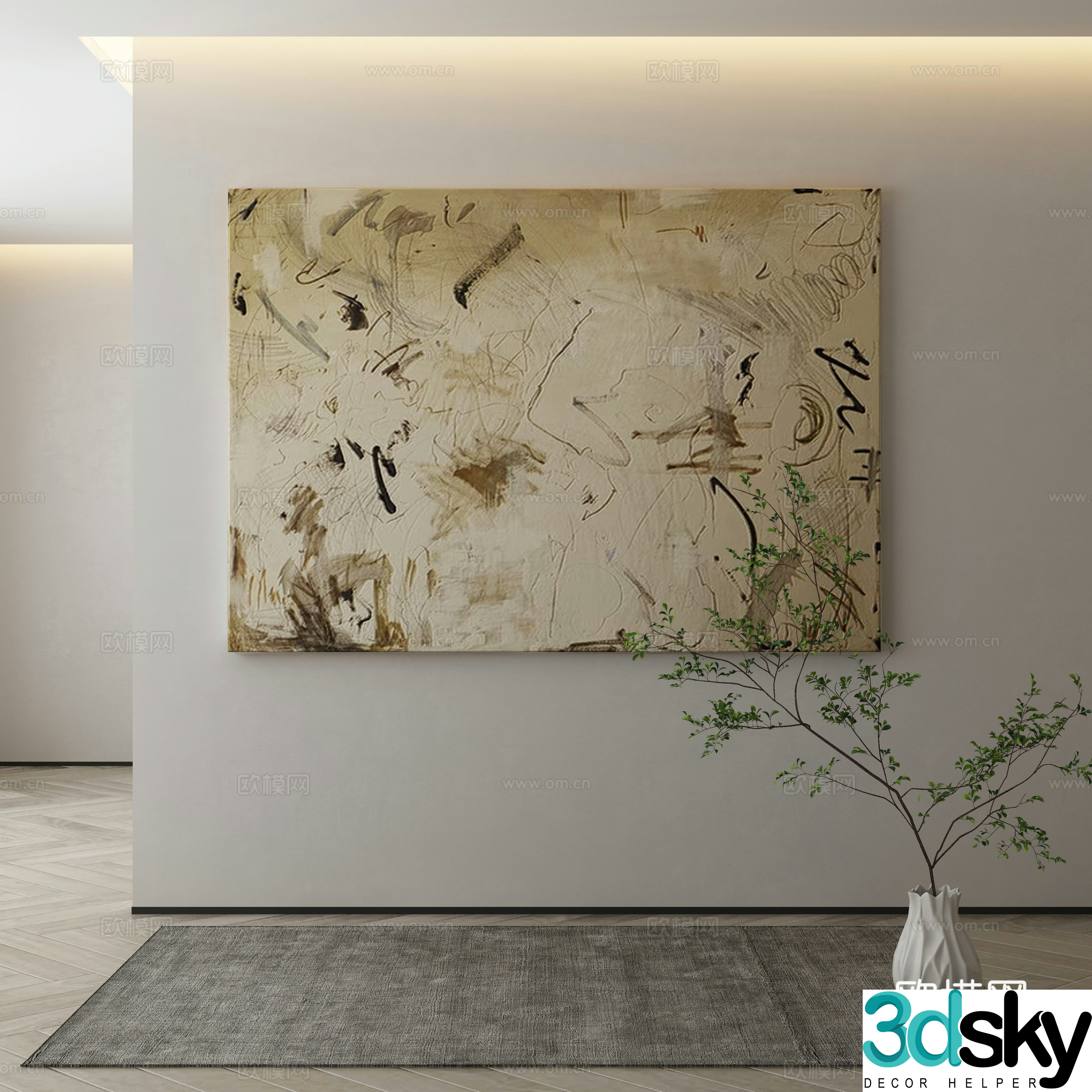 Modern texture painting decorative painting 3d model