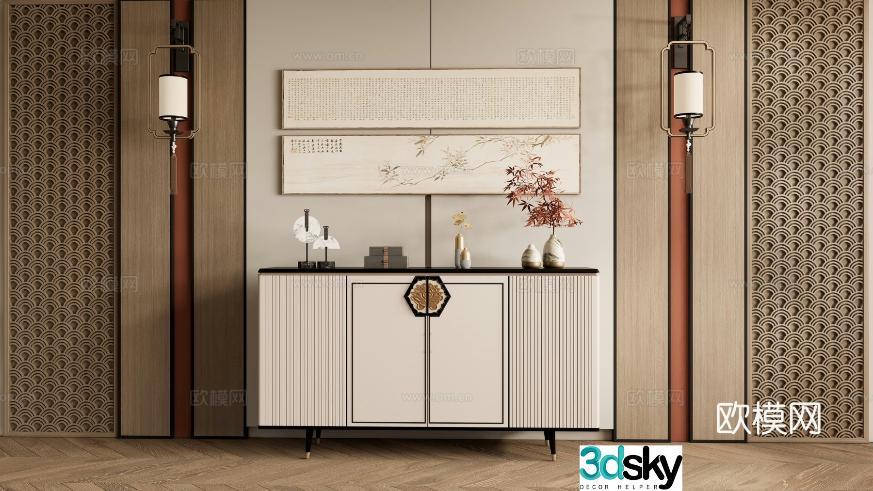 New Chinese style entrance cabinet side cabinet 3D model