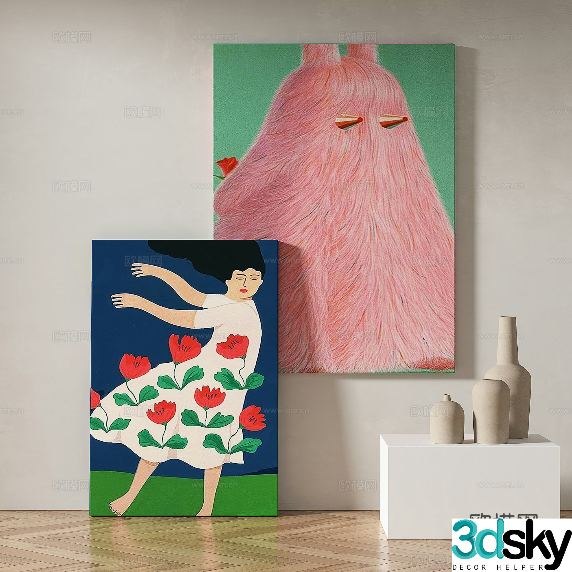 Modern abstract painting decorative painting 3d model