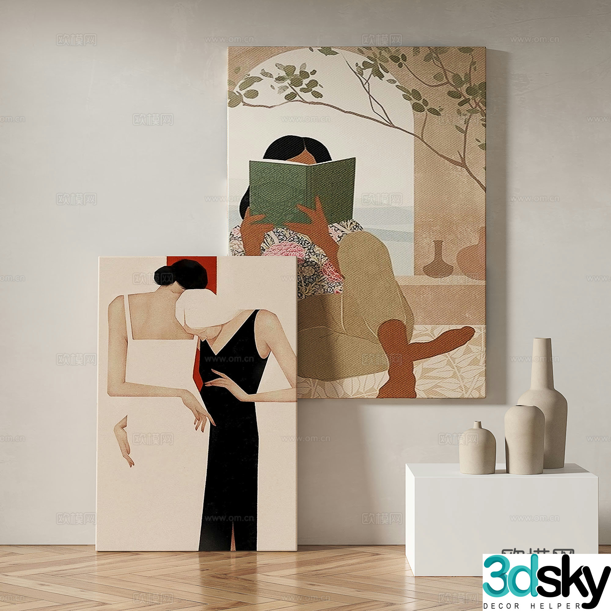 Modern figure painting decorative painting 3d model