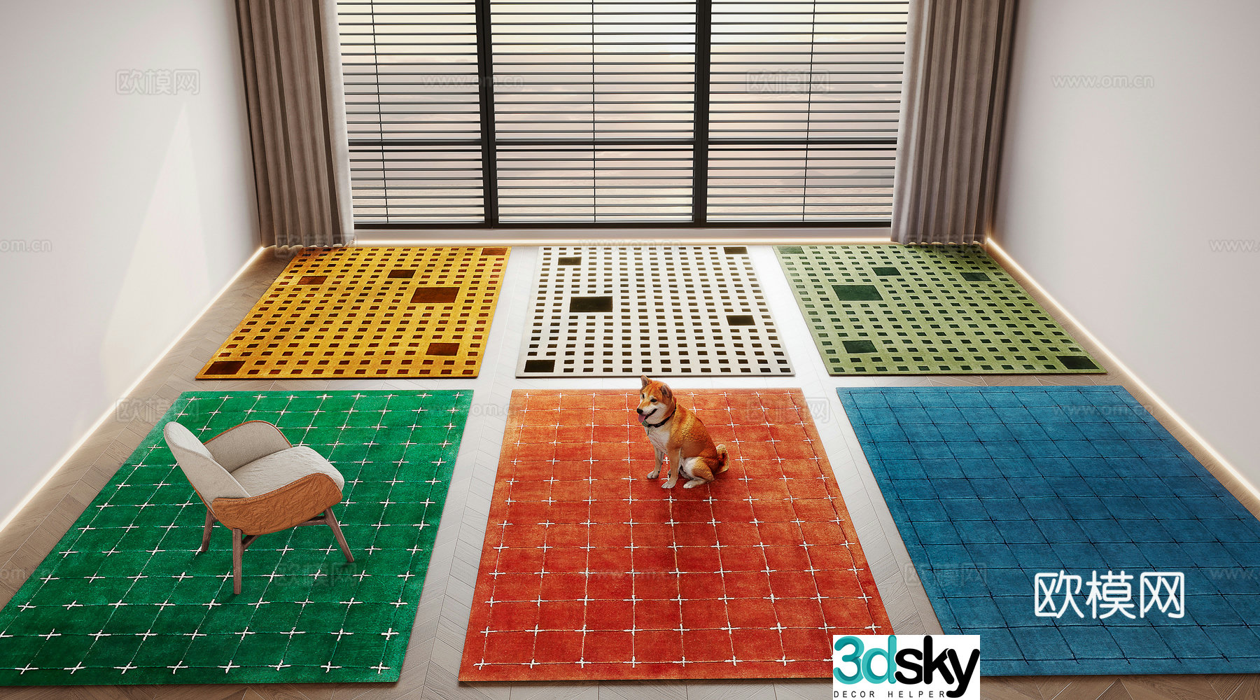 Modern carpet square rug 3d model