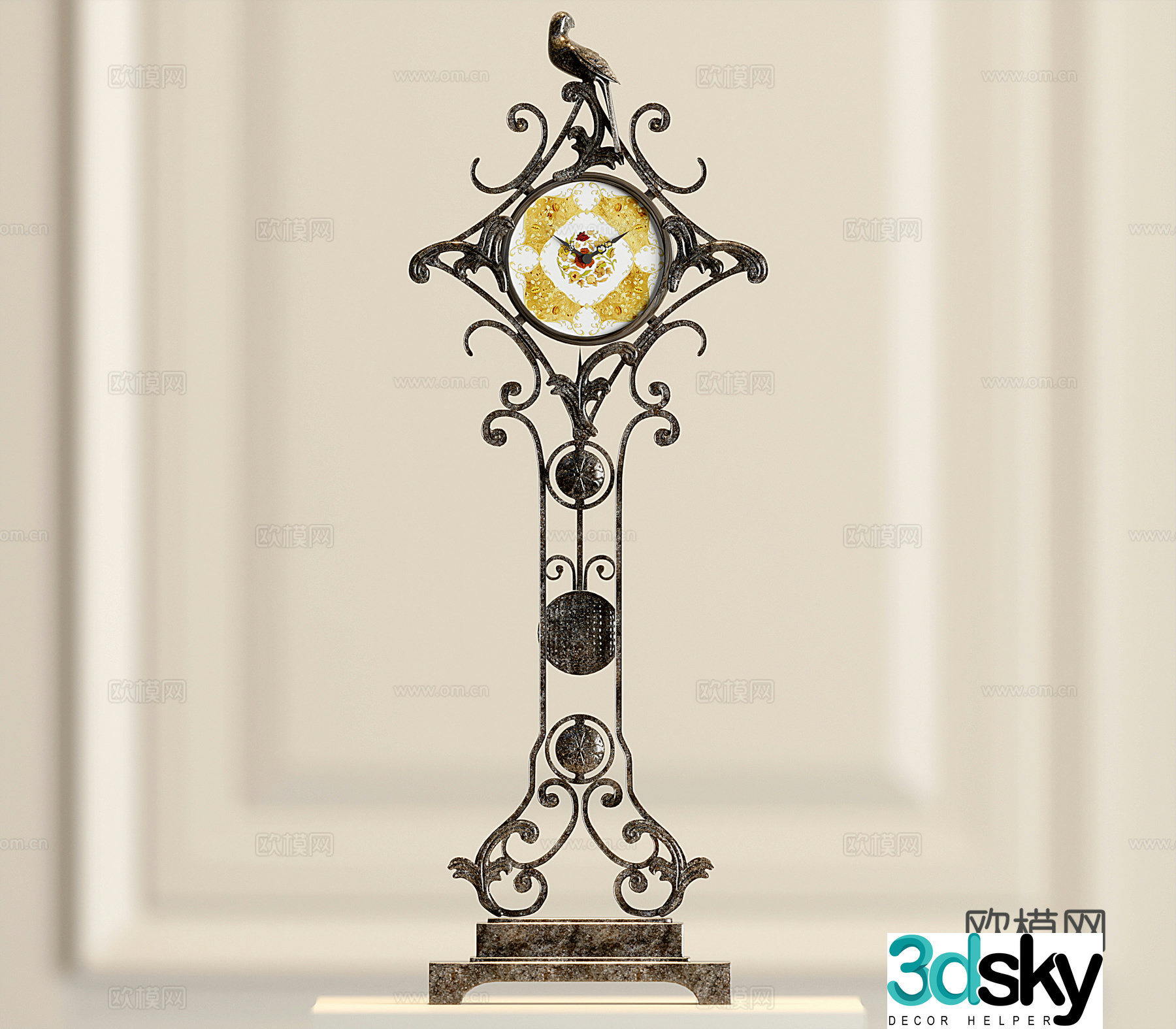 European clock ornaments retro clock 3d model
