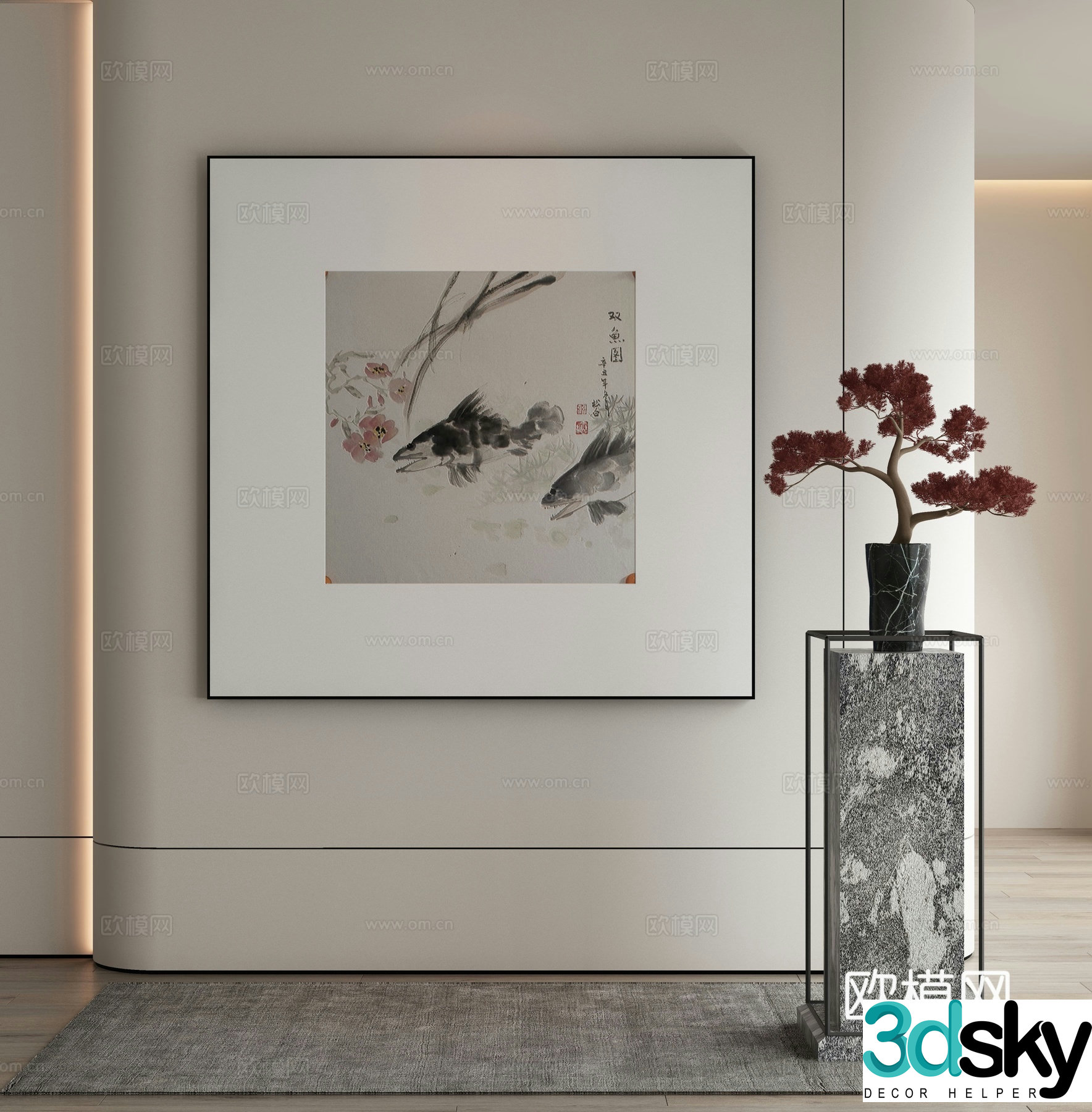 New Chinese style ink painting decorative painting 3D model