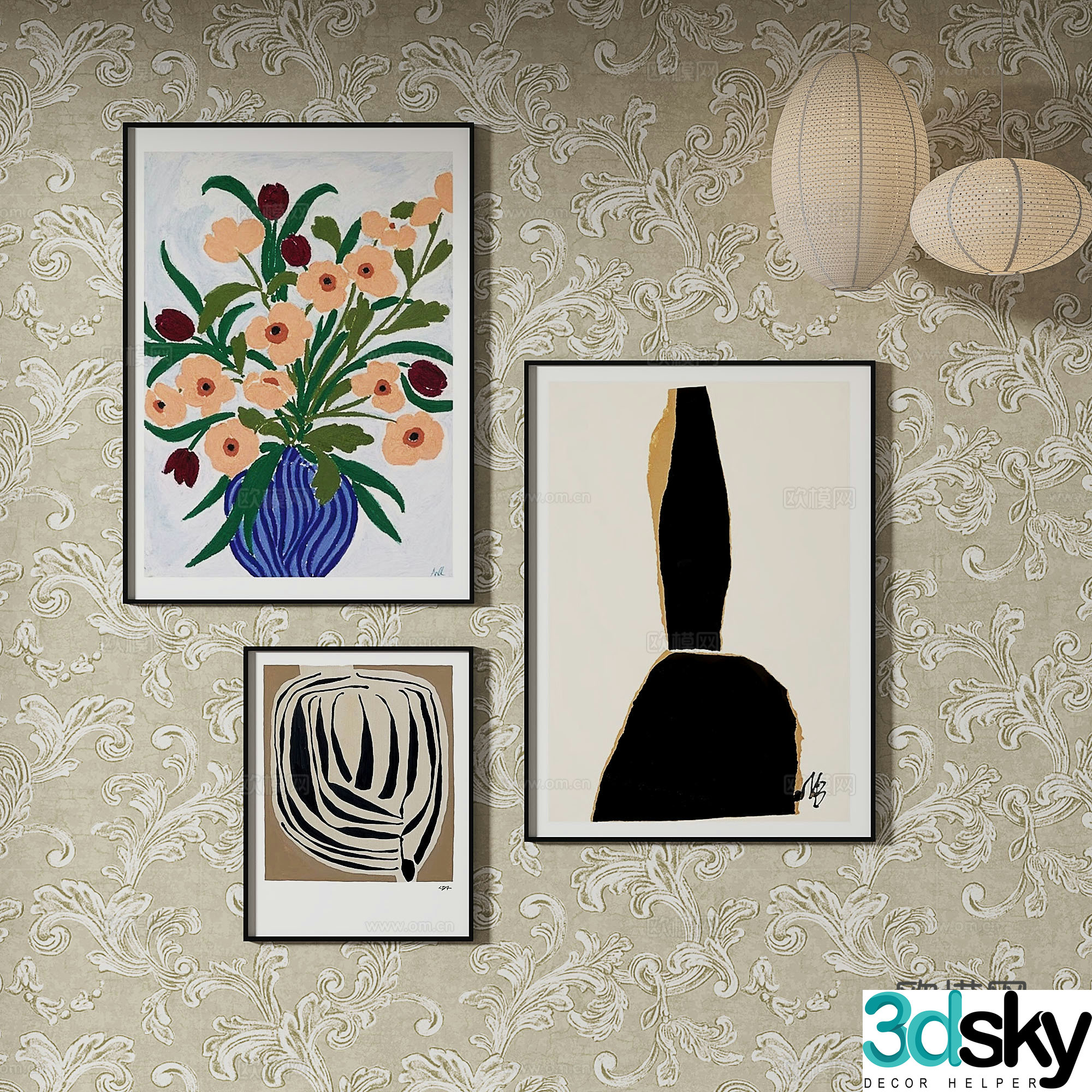 Simple European painting retro painting abstract painting decorative painting 3D model
