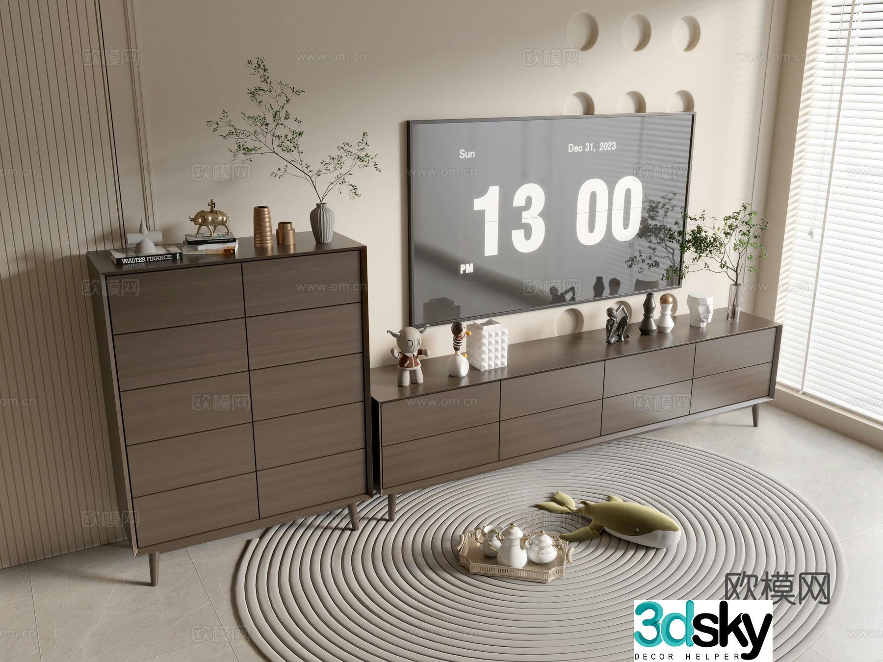 Black wood grain entrance cabinet drawer 3d model