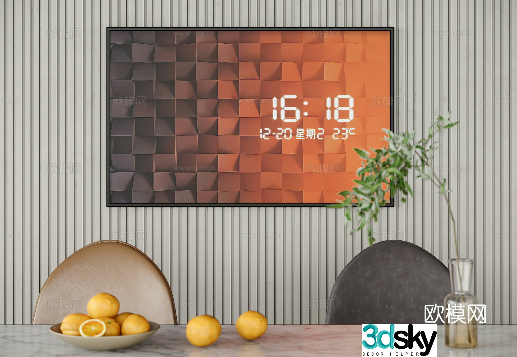 Modern minimalist decorative painting geometric hanging painting 3D model