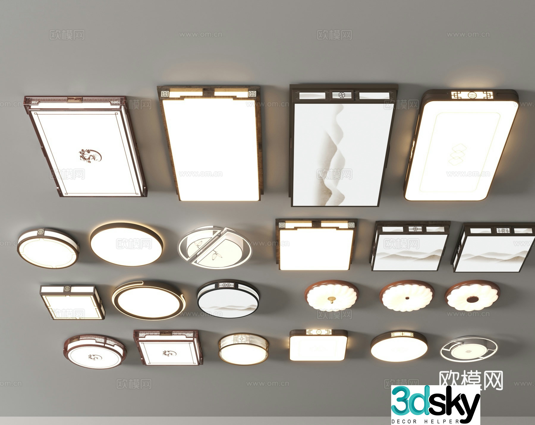 Chinese style ceiling lamp geometric ceiling lamp bedroom lamp 3d model